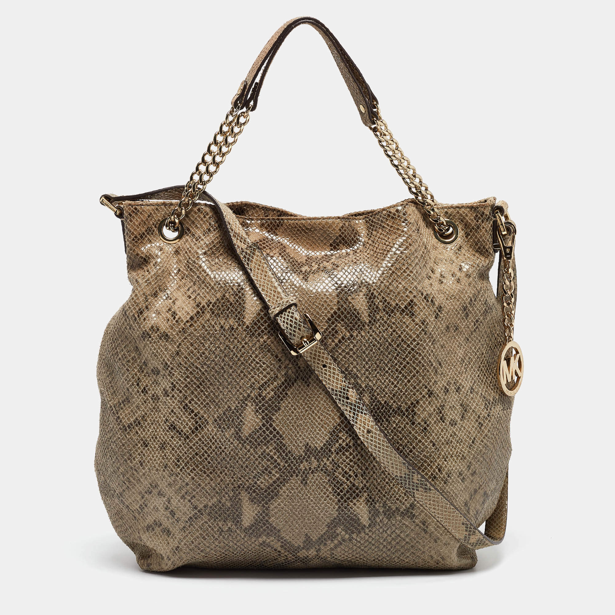 MICHAEL Michael Kors Grey Snakeskin Embossed Leather Cynthia Shoulder Bag