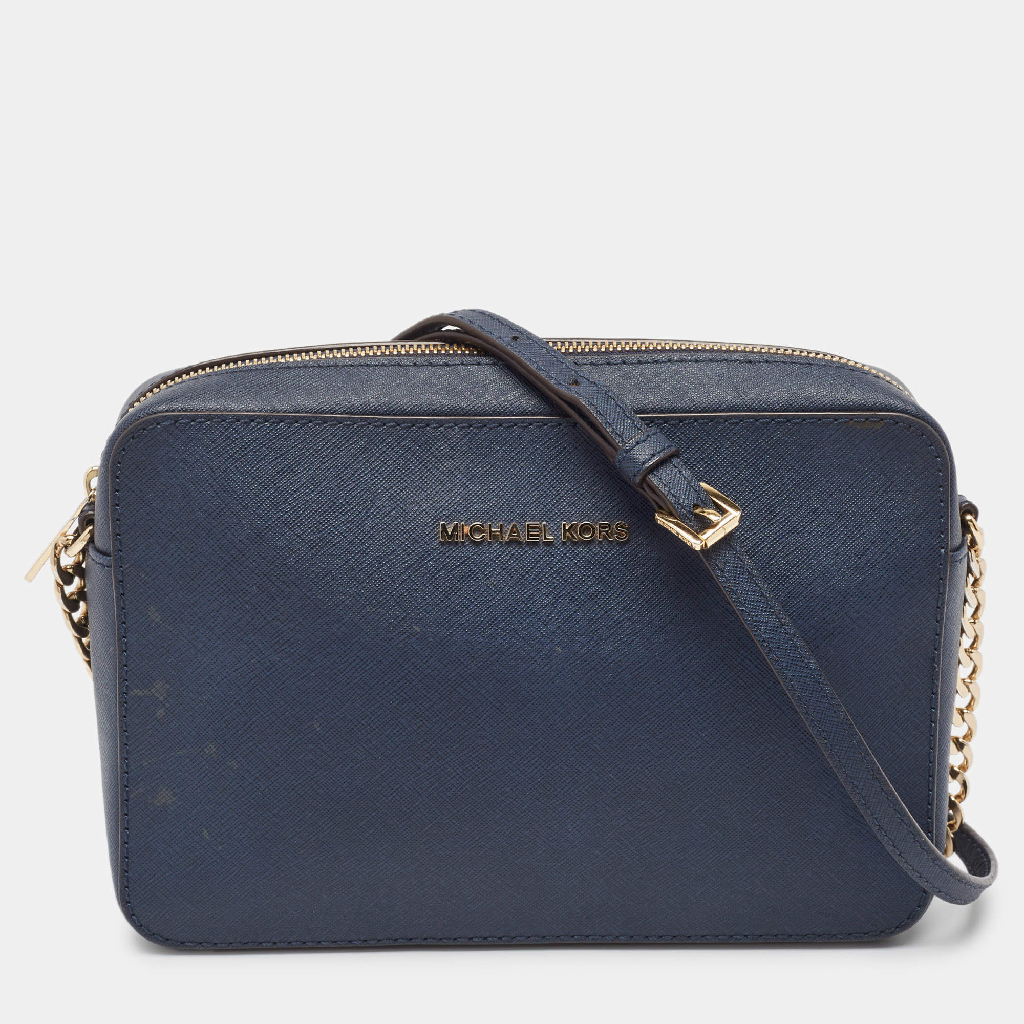 MICHAEL Michael Kors Dark Blue Leather Jet Set Camera Crossbody Bag