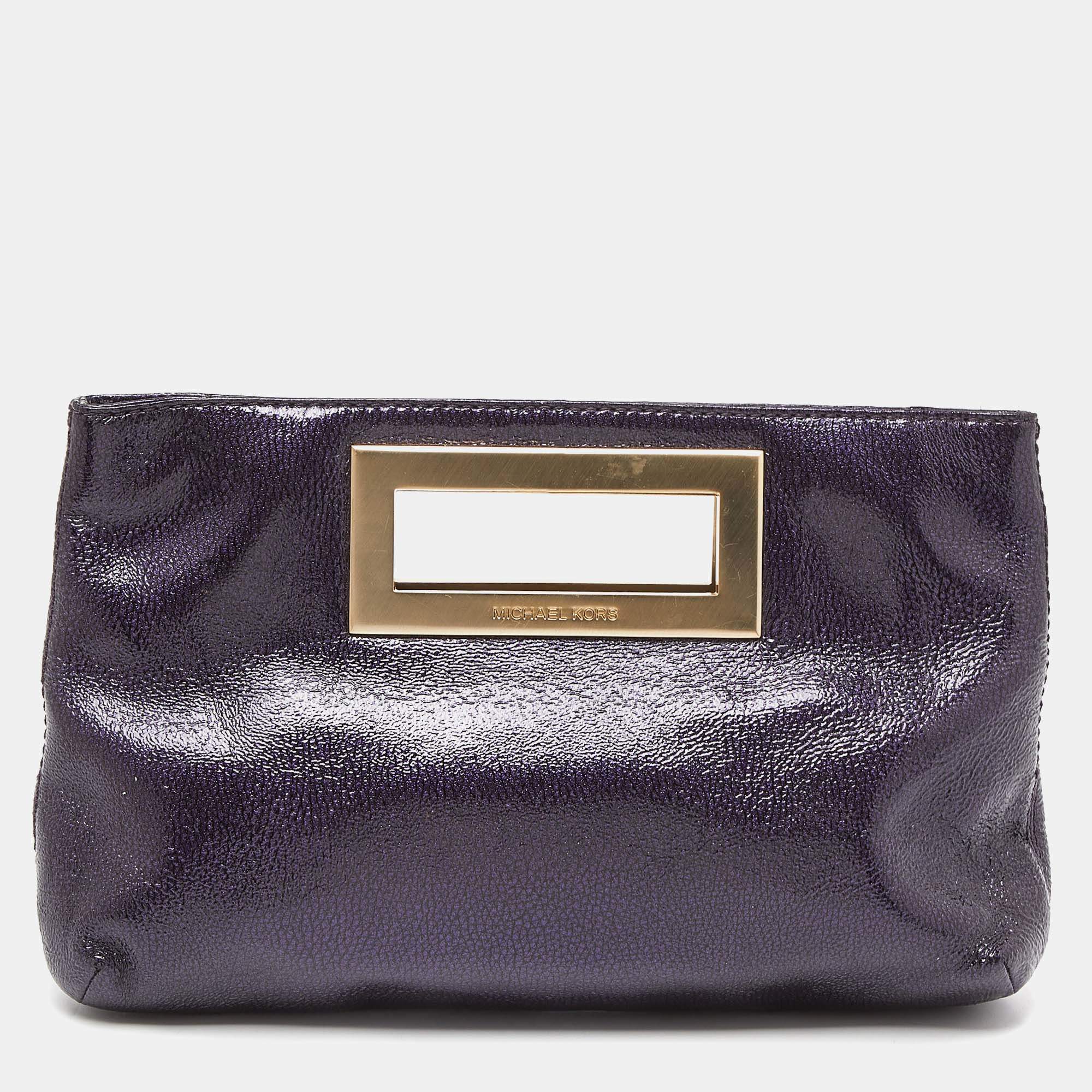 Pre Owned MICHAEL Michael Kors Purple Patent Leather Berkley Clutch