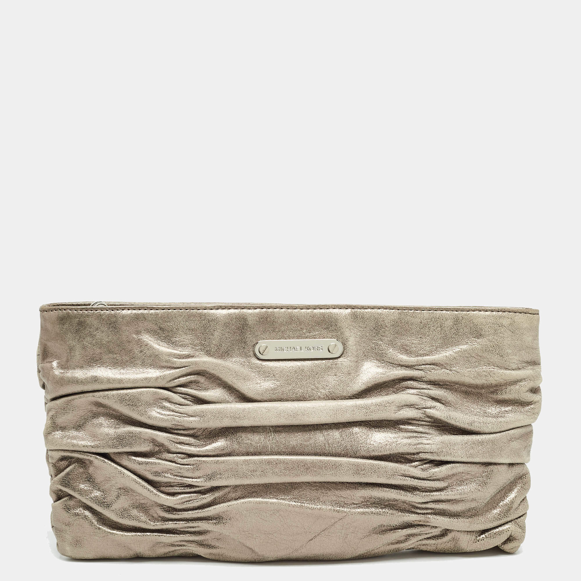 MICHAEL Michael Kors Metallic Leather Webster Ruched Clutch