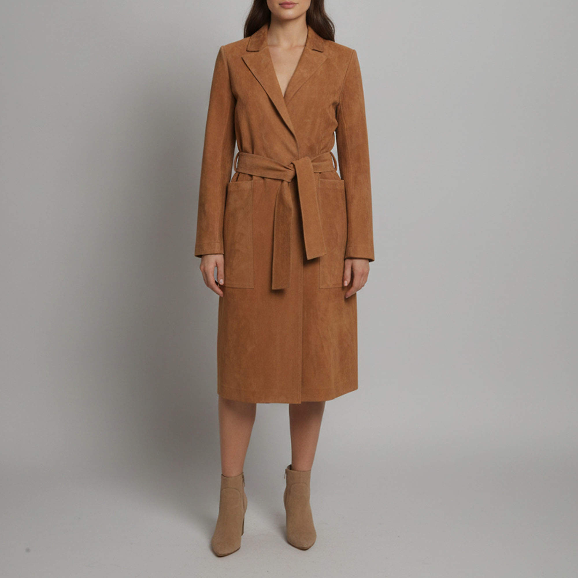 Pre Owned Mimi Liberté by Michel Klein Beige Suede Double Breasted Belted Trench Coat M 