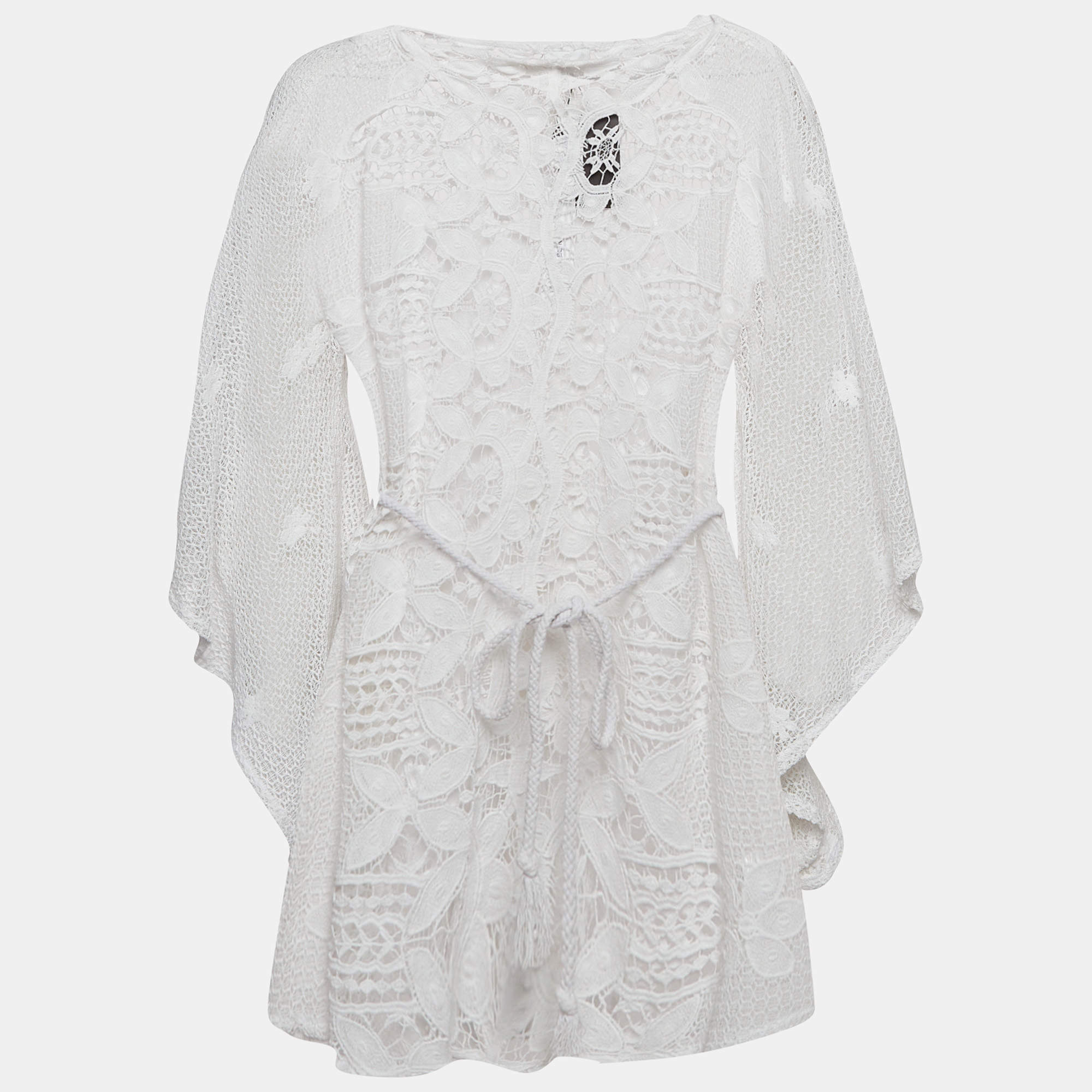 Miguelina White Scallop Lace Mini Sheer Claudia Mini Dress L