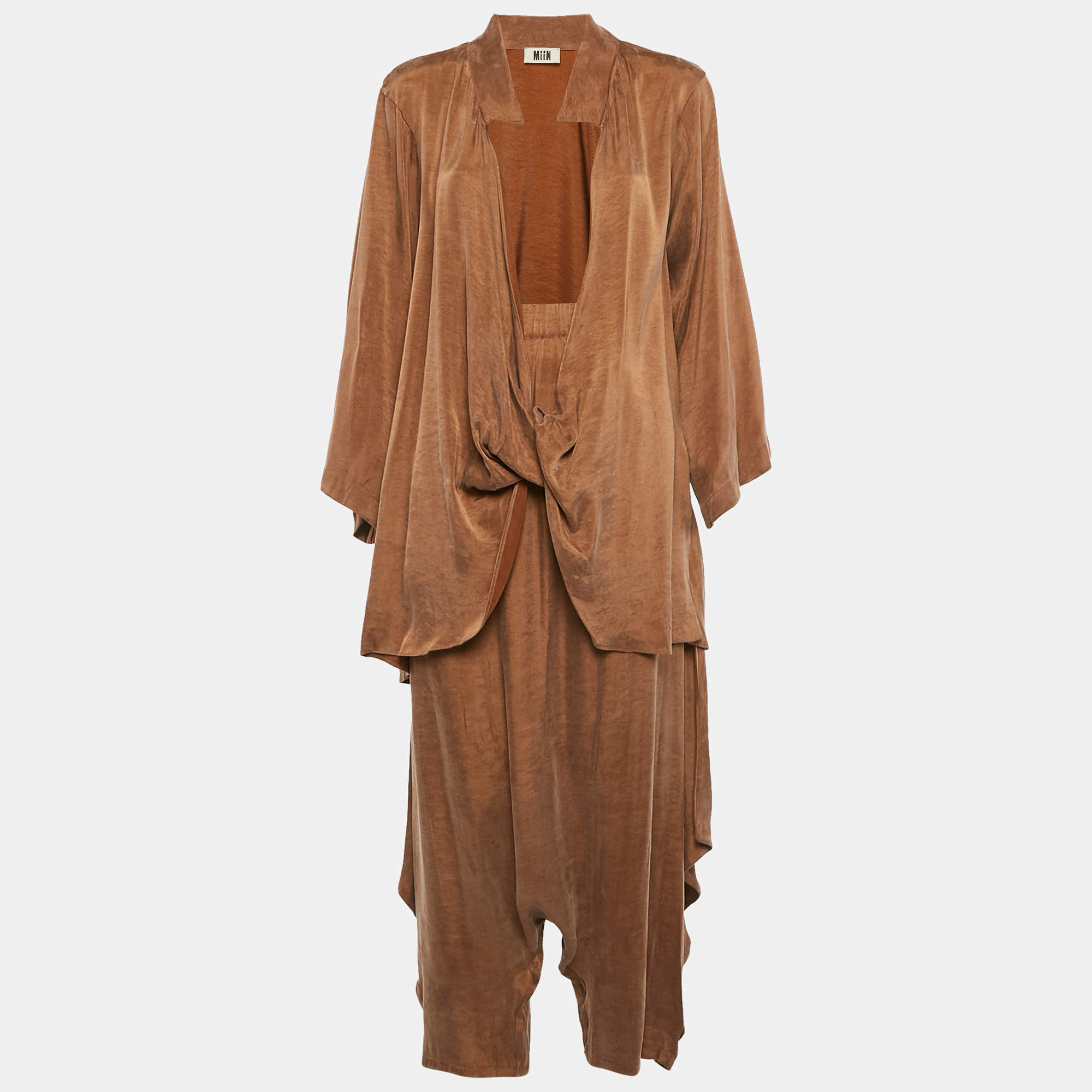 Miin Brown Lyocell Blend Top and Harem Pants Set M