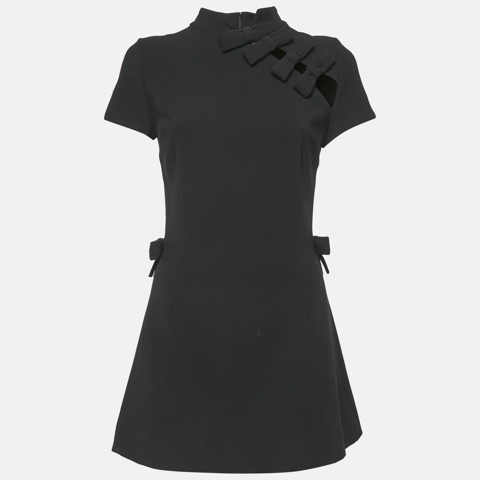 Pre Owned Mirae Black Bow Detail Stretch Crepe Mini Dress S