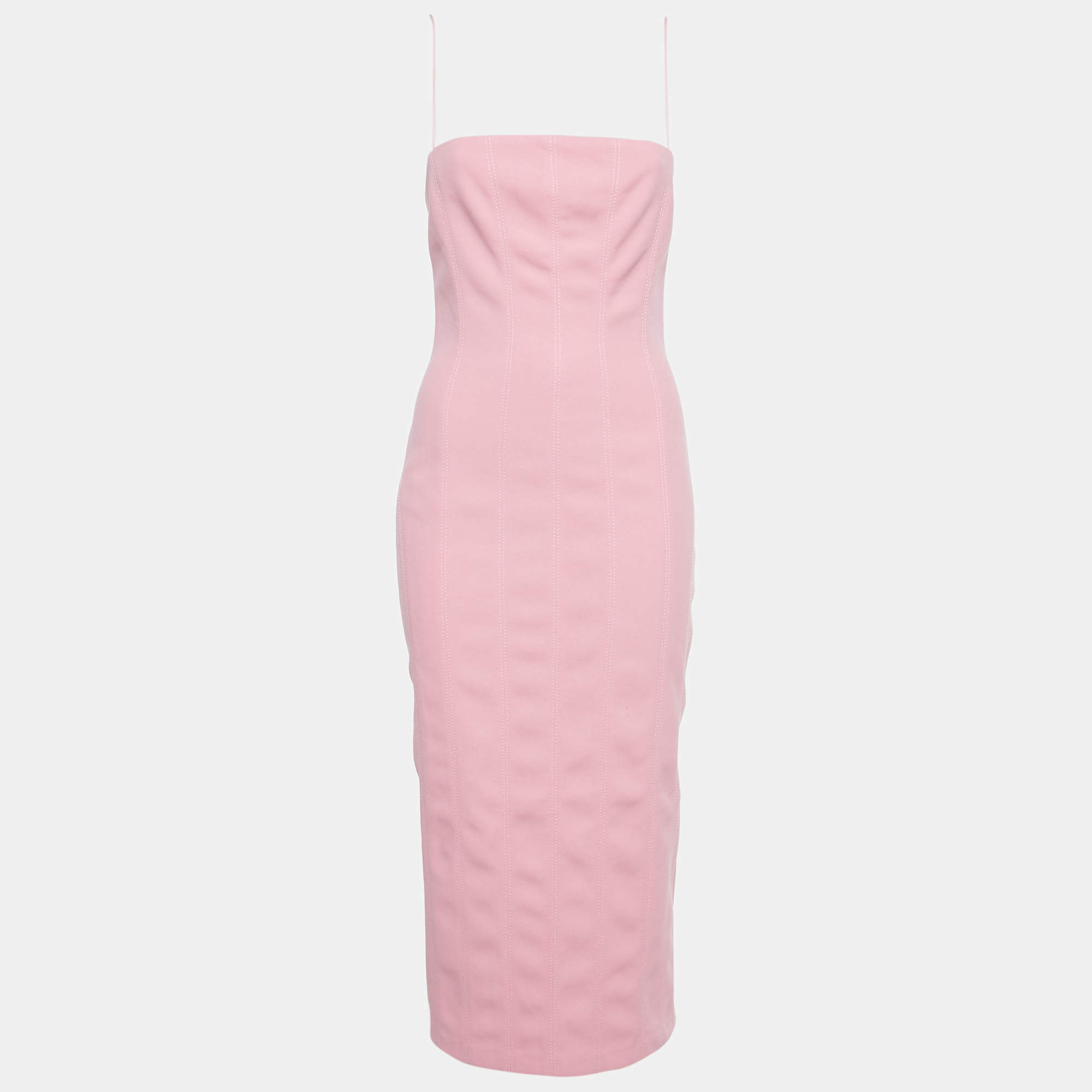 Pre Owned فسستان ميسا كريب وردي بلا أكمام ميدي مقاس صغير