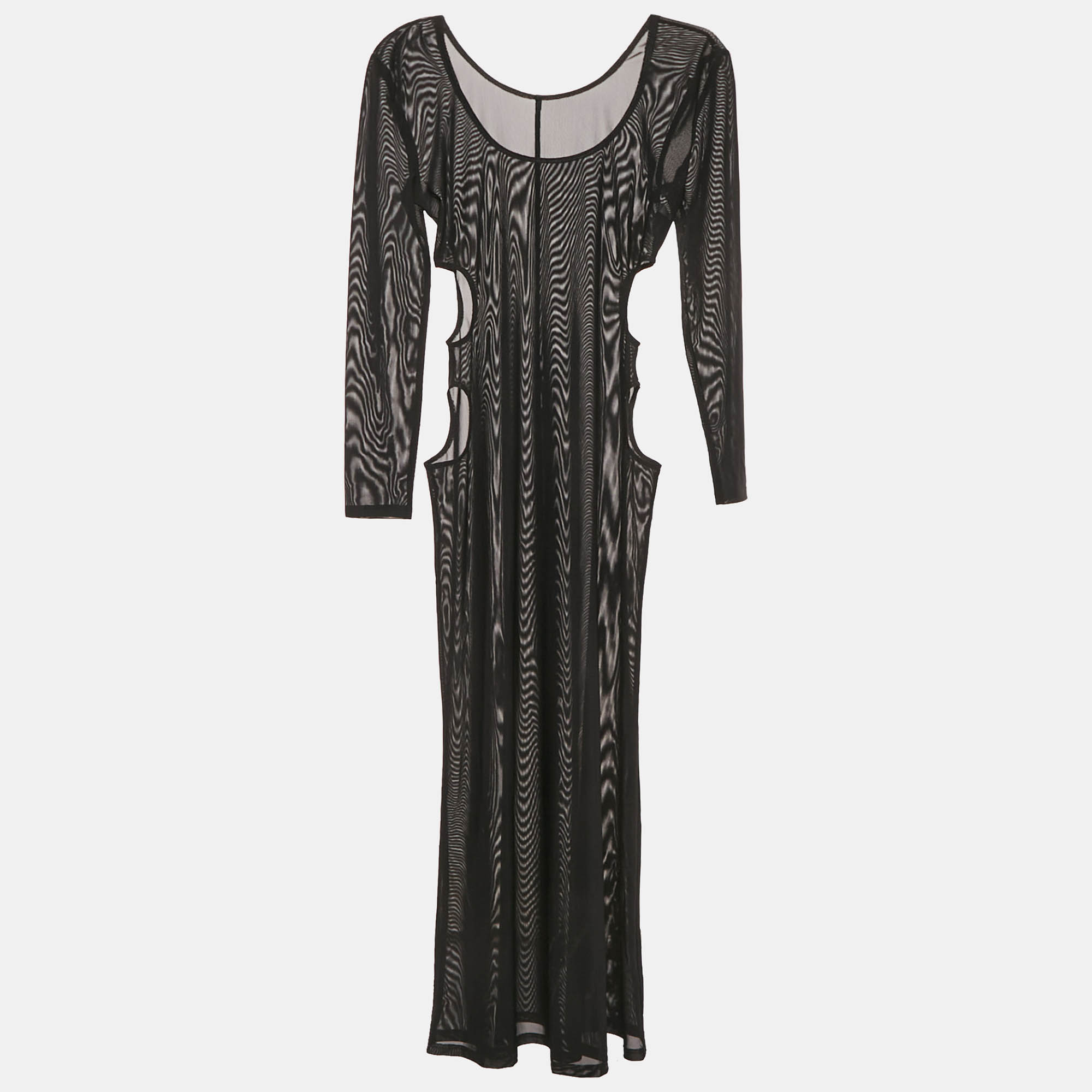 Pre Owned Misha Black Mesh Long Sleeve Cut-Out Maxi Dress S