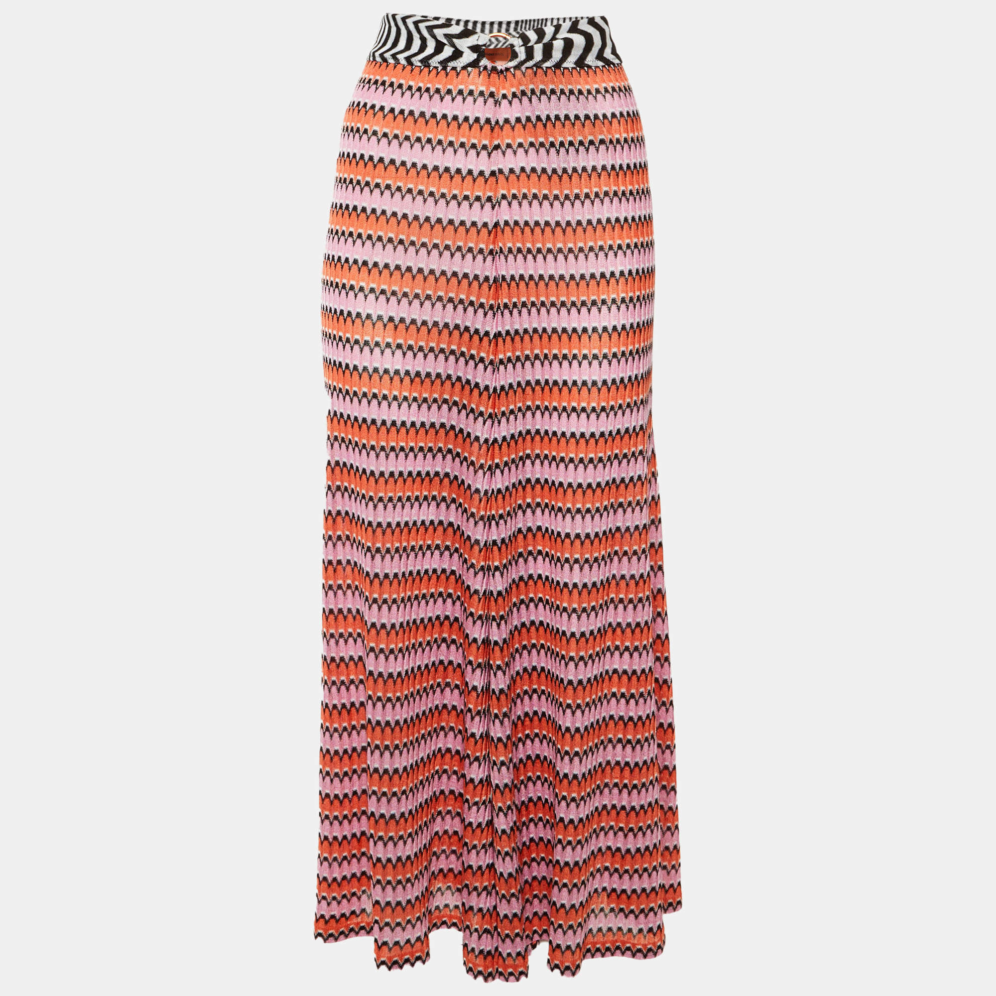 مملوكة مسبقًا Missoni Mare Pink/Orange Chevron Knit Cover Up Trousers L