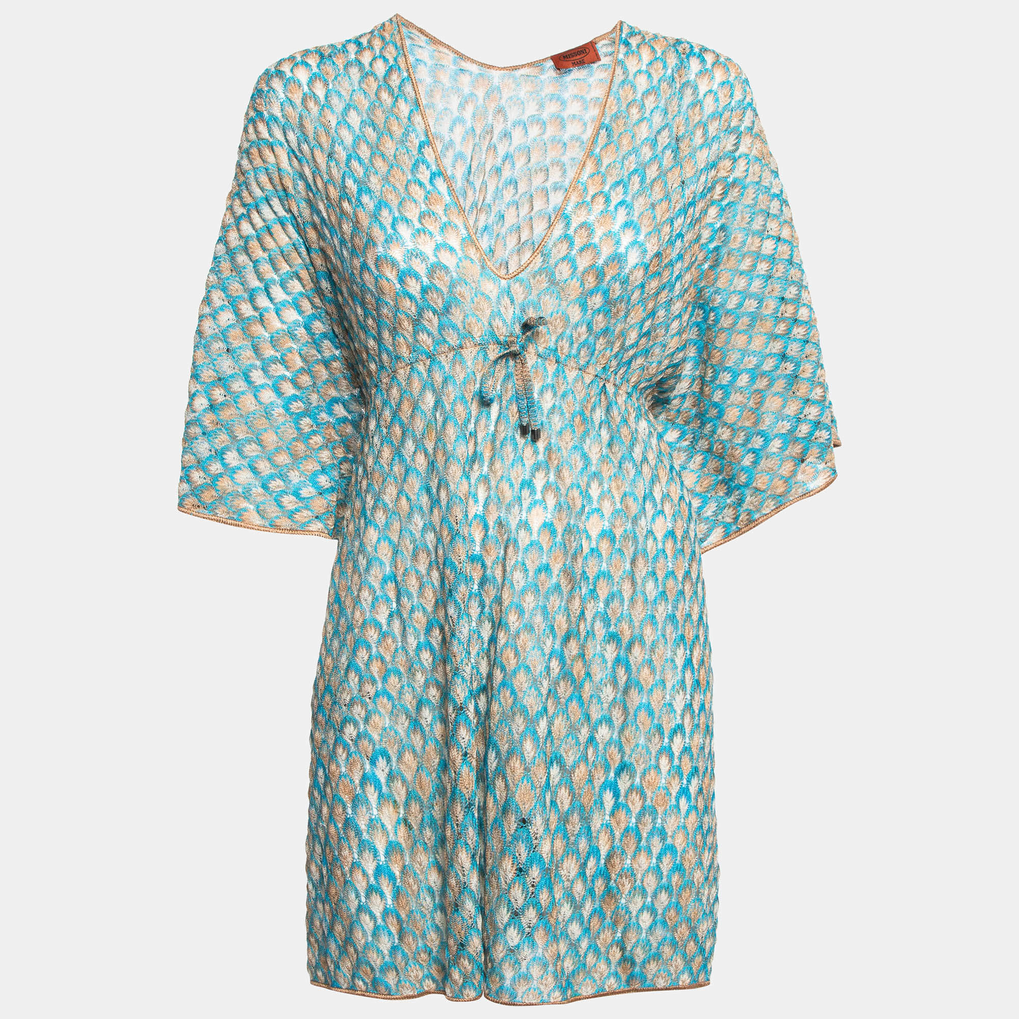 Missoni Mare Blue Patterned Knit Cover-Up Kaftan Dress S