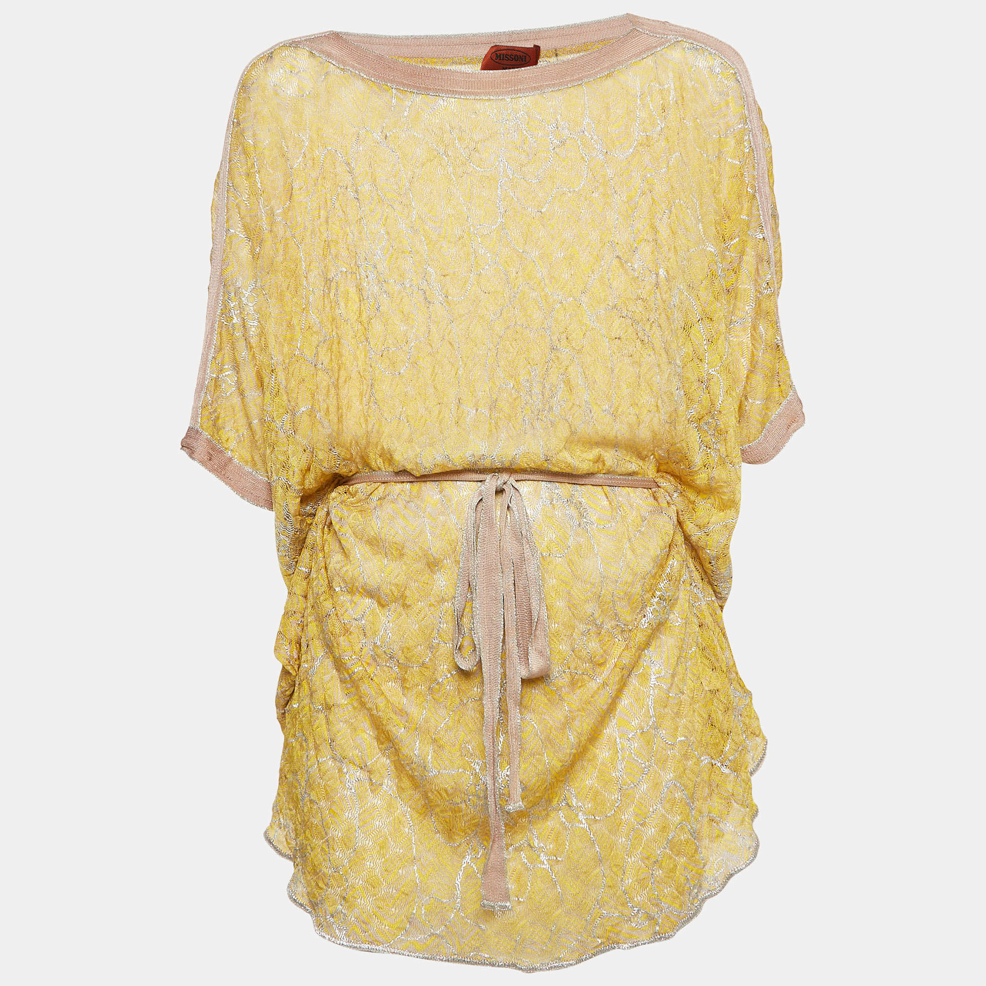 Missoni Mare Yellow Floral Print Knit Cover-Up Mini Dress S