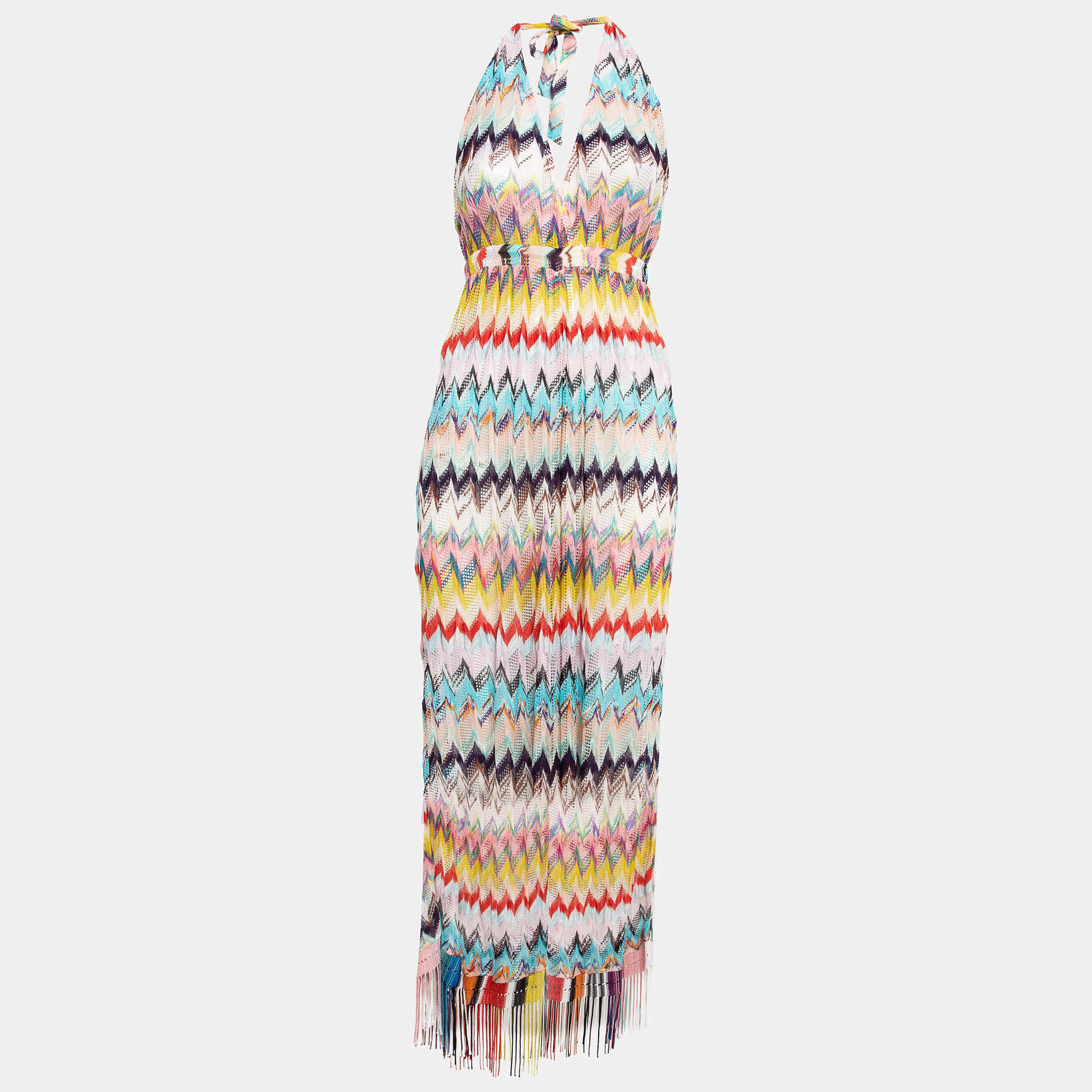 Pre Owned Missoni Mare Multicolor Chevron Knit Halter Neck Jumpsuit Cover-Up Dress M