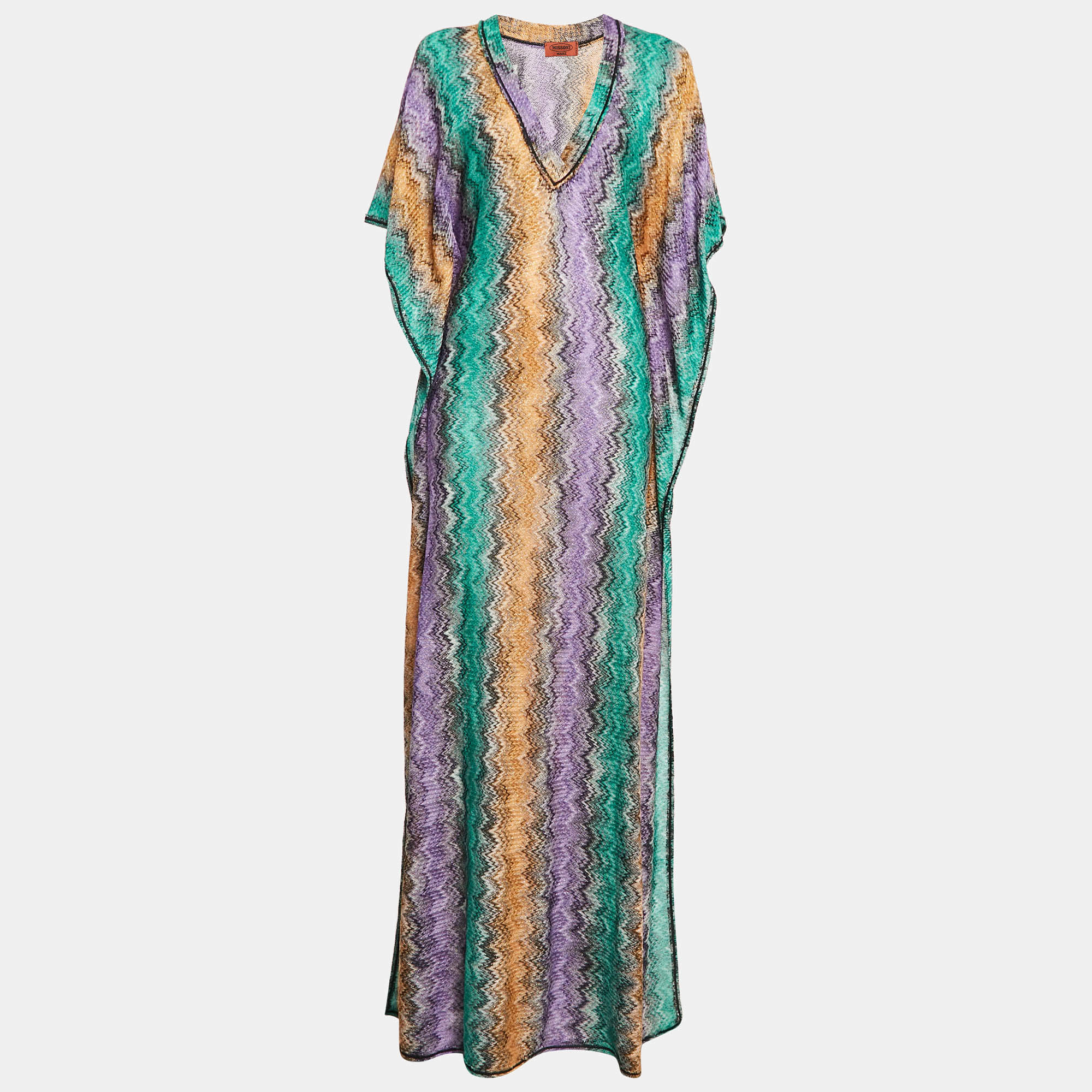 Pre Owned Missoni Mare Multicolor Chevron Pattern Lurex Knit Cover-Up Maxi Dress M