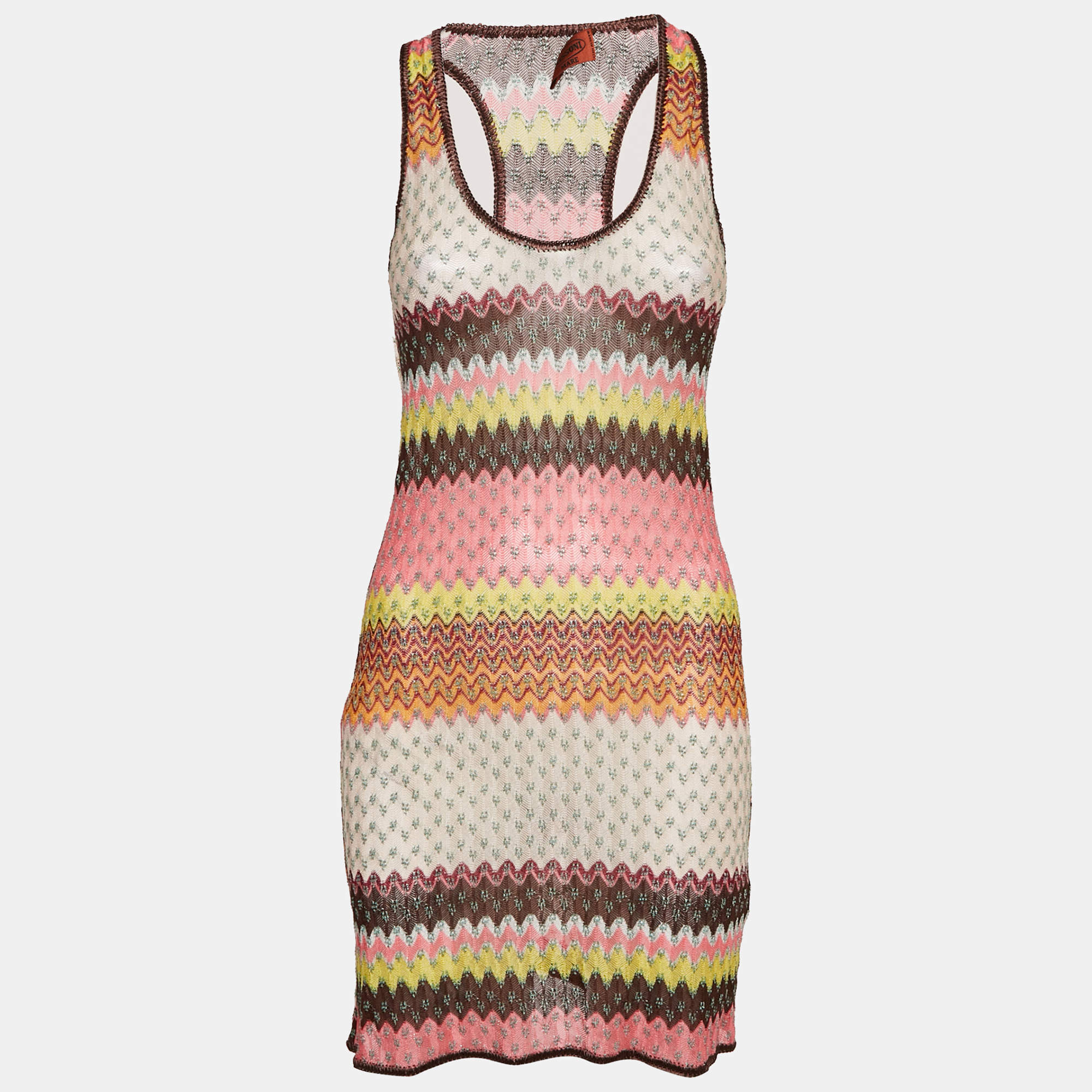 Missoni Mare Multicolor Chevron Lurex Knit Sheer Cover-Up Mini Dress S