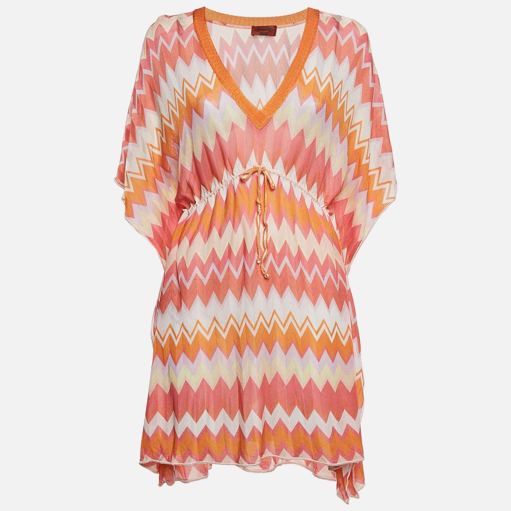 Missoni Mare Orange Chevron Knit Drawstring Cover-Up Kaftan Dress S