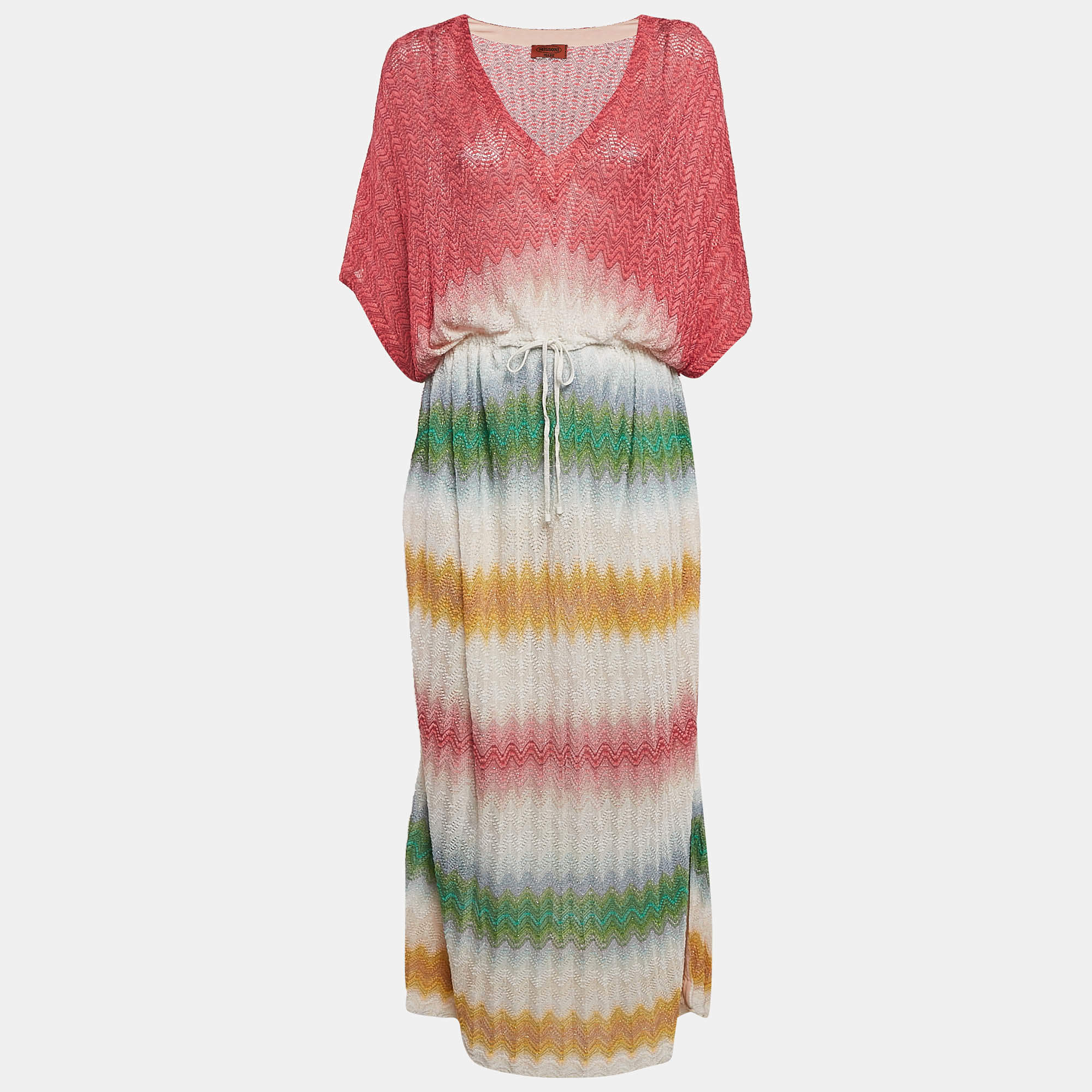 Missoni Mare Multicolor Chevron Lurex Knit Cover-Up Maxi Kaftan Dress S