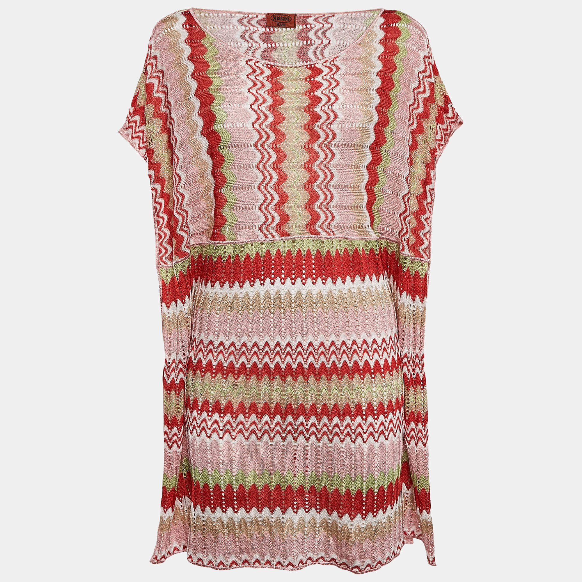 Missoni Mare Pink/Red Pointelle Lurex Knit Cover-Up Mini Dress M