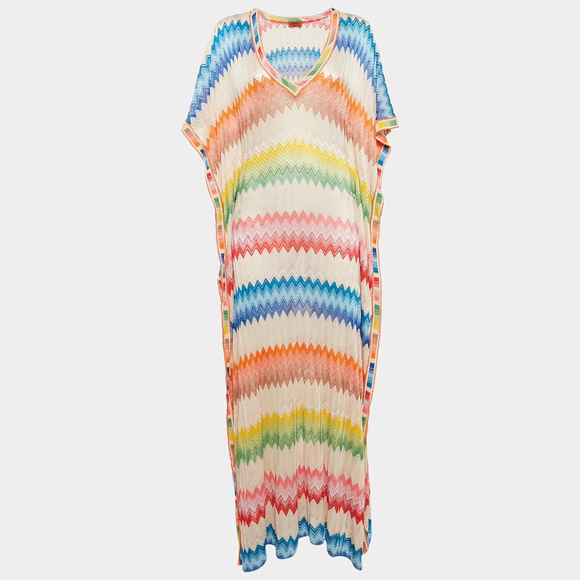 Missoni Mare Multicolor Chevron Knit Cover-Up Maxi Kaftan Dress M