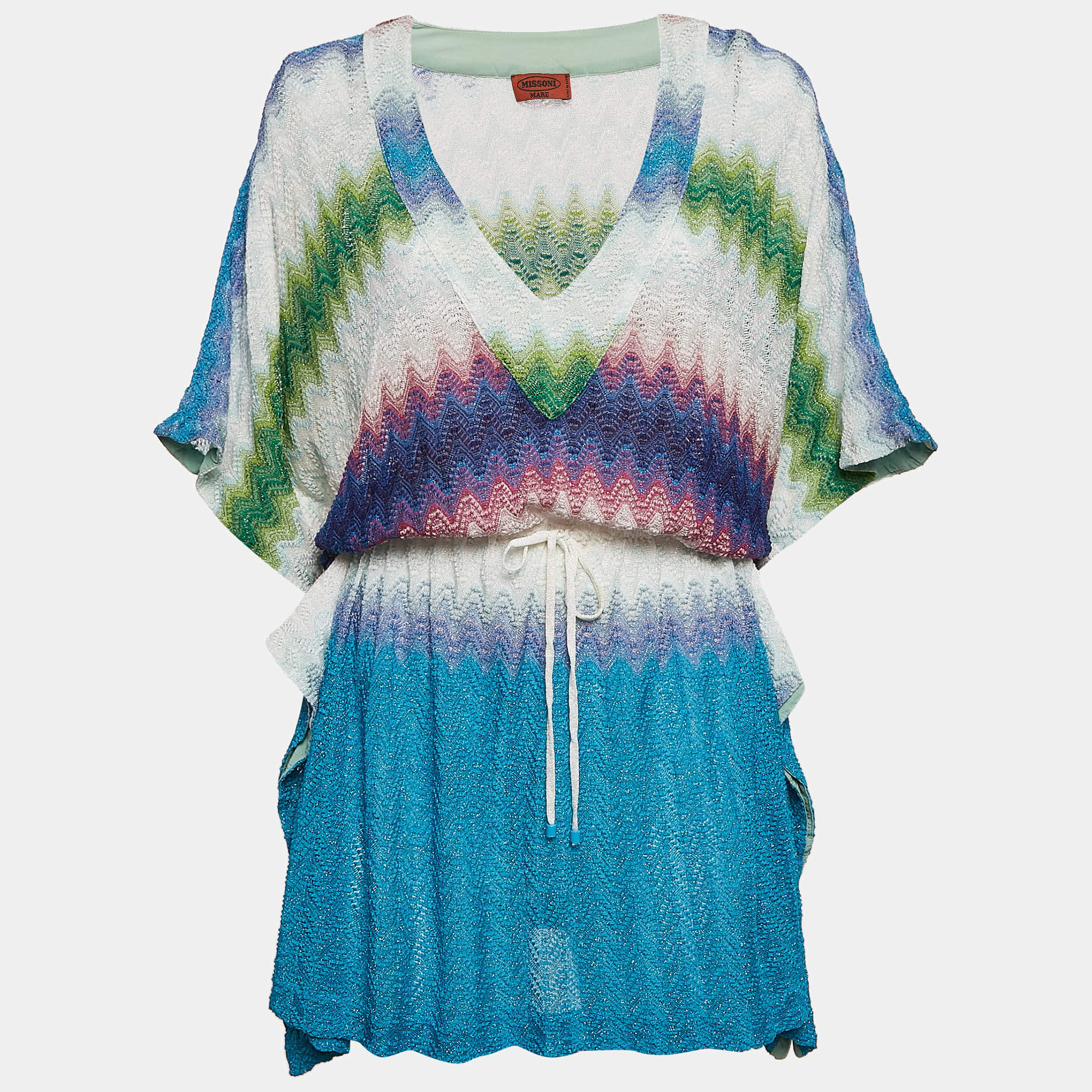 Pre Owned Missoni Mare Blue/Purple Chevron Lurex Knit Cover-Up Mini Kaftan Dress M