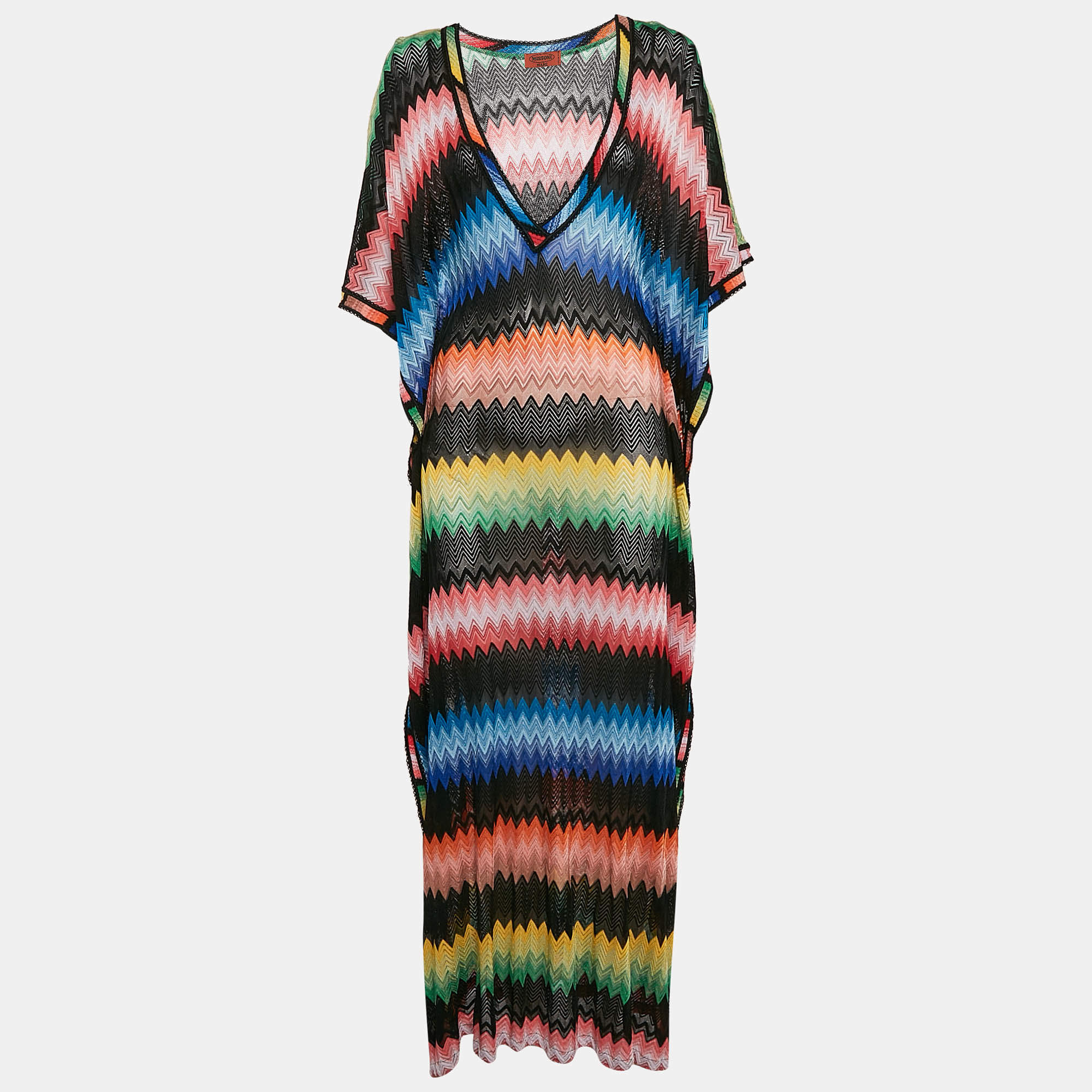 Missoni Mare Multicolor Chevron Knit Cover-Up Maxi Kaftan Dress S