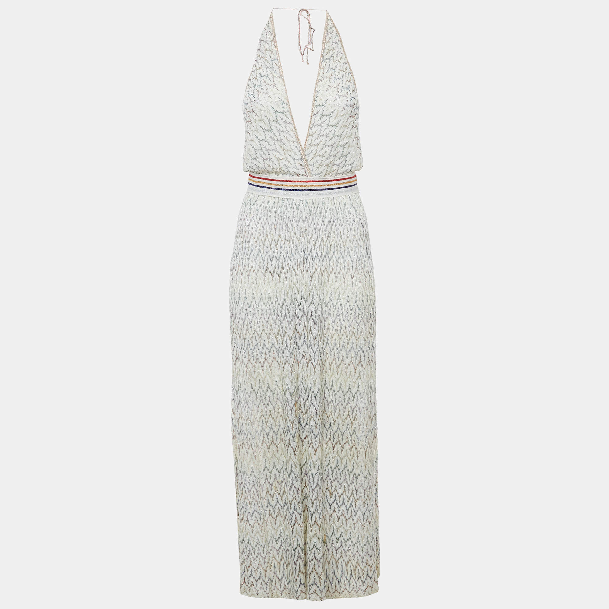 Missoni Mare White Lurex Patterned Knit Halter Neck Jumpsuit S