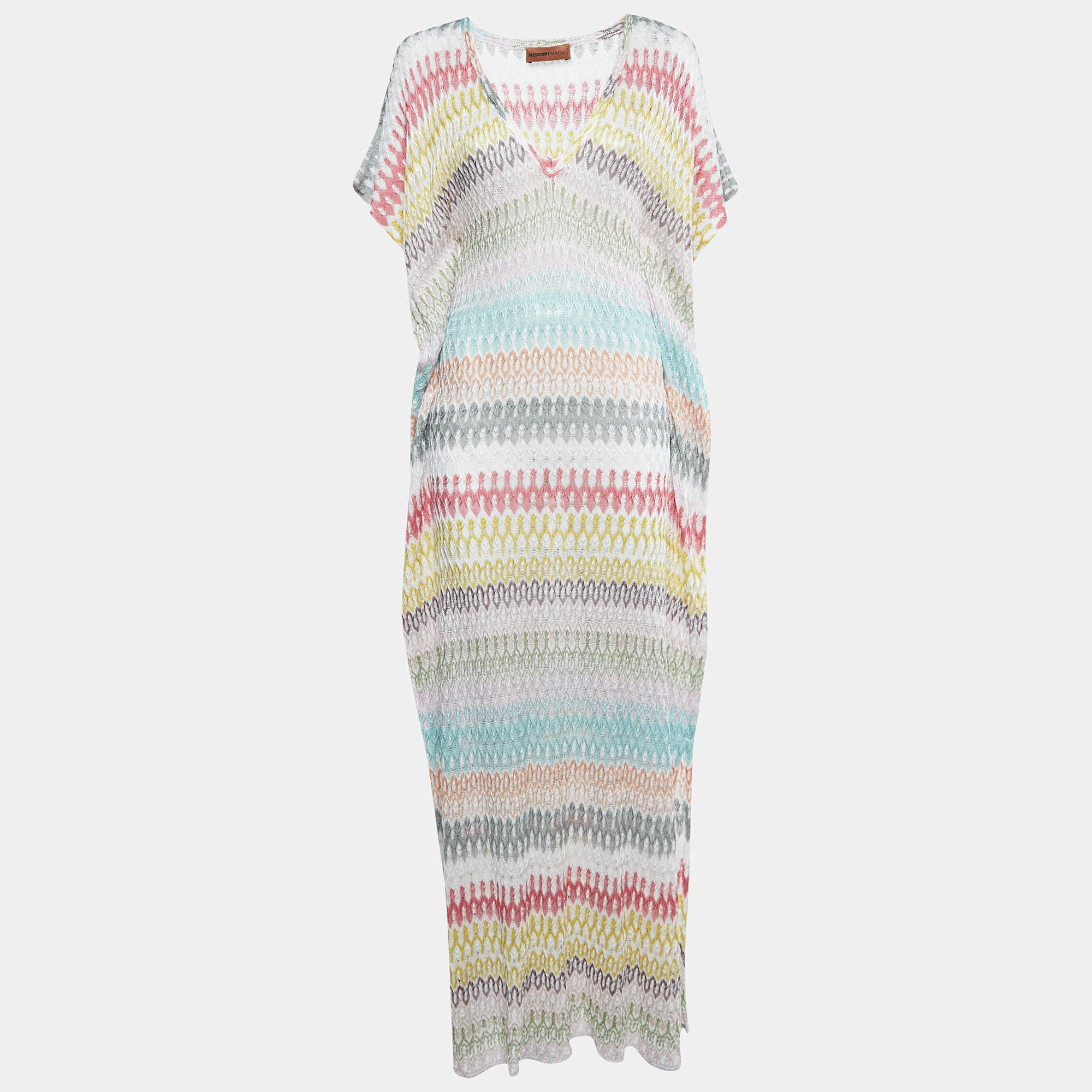 Missoni Mare Multicolor Chevron Knit Cover-Up Maxi Kaftan Dress S
