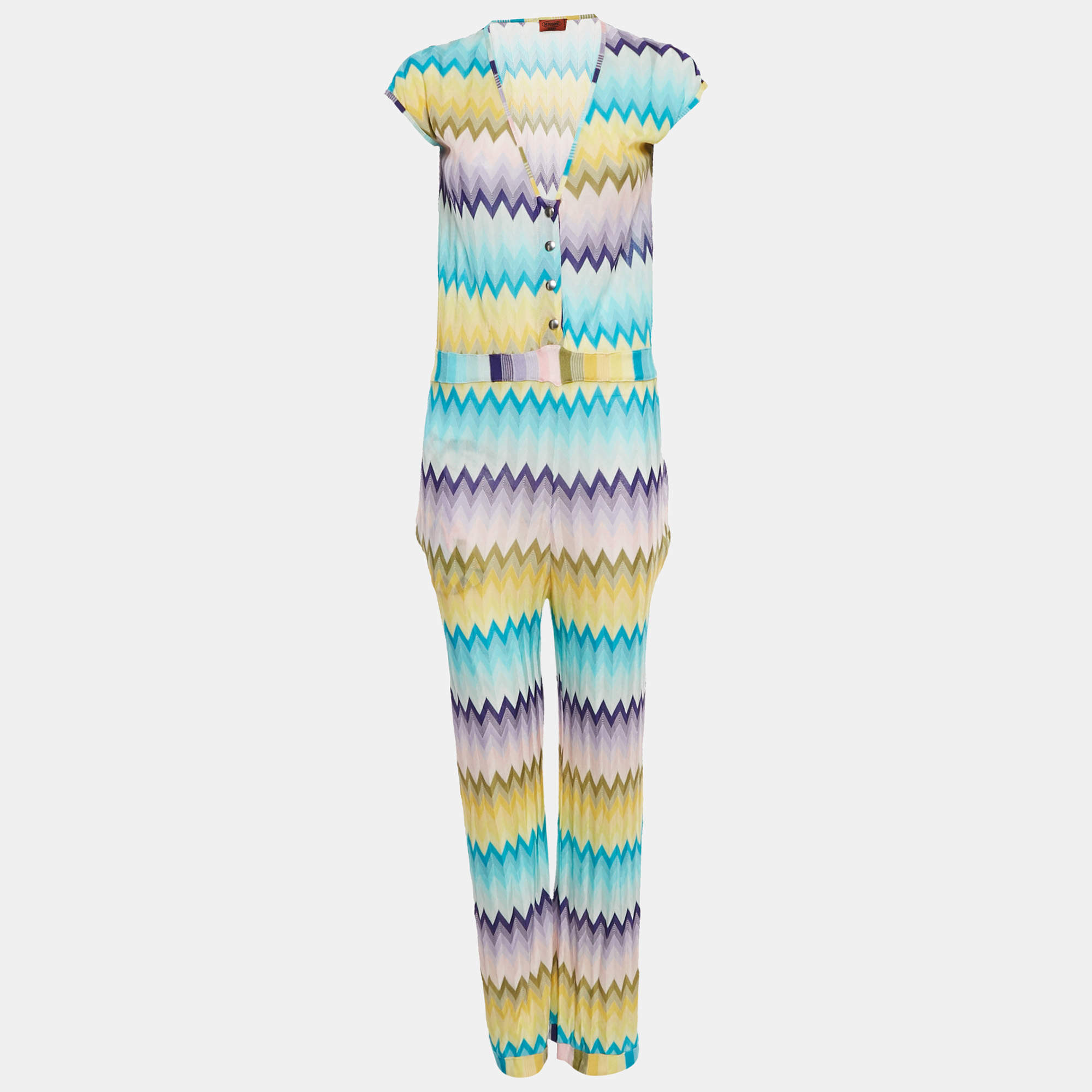Pre Owned Missoni Mare Multicolor Zig Zag Knit Jumpsuit M