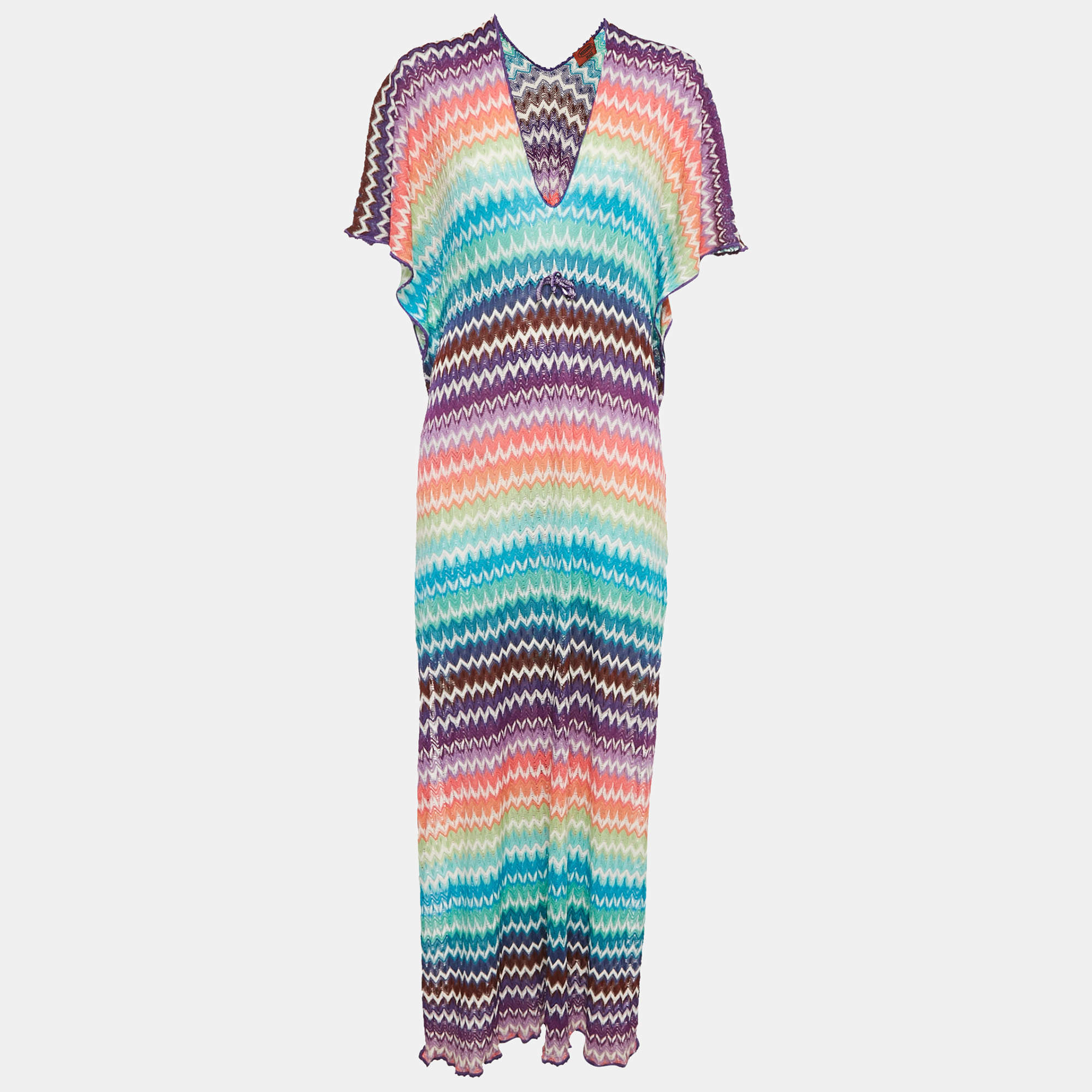 Pre Owned Missoni Mare Multicolor Zig Zag Knit Cover-Up Maxi Kaftan Dress M