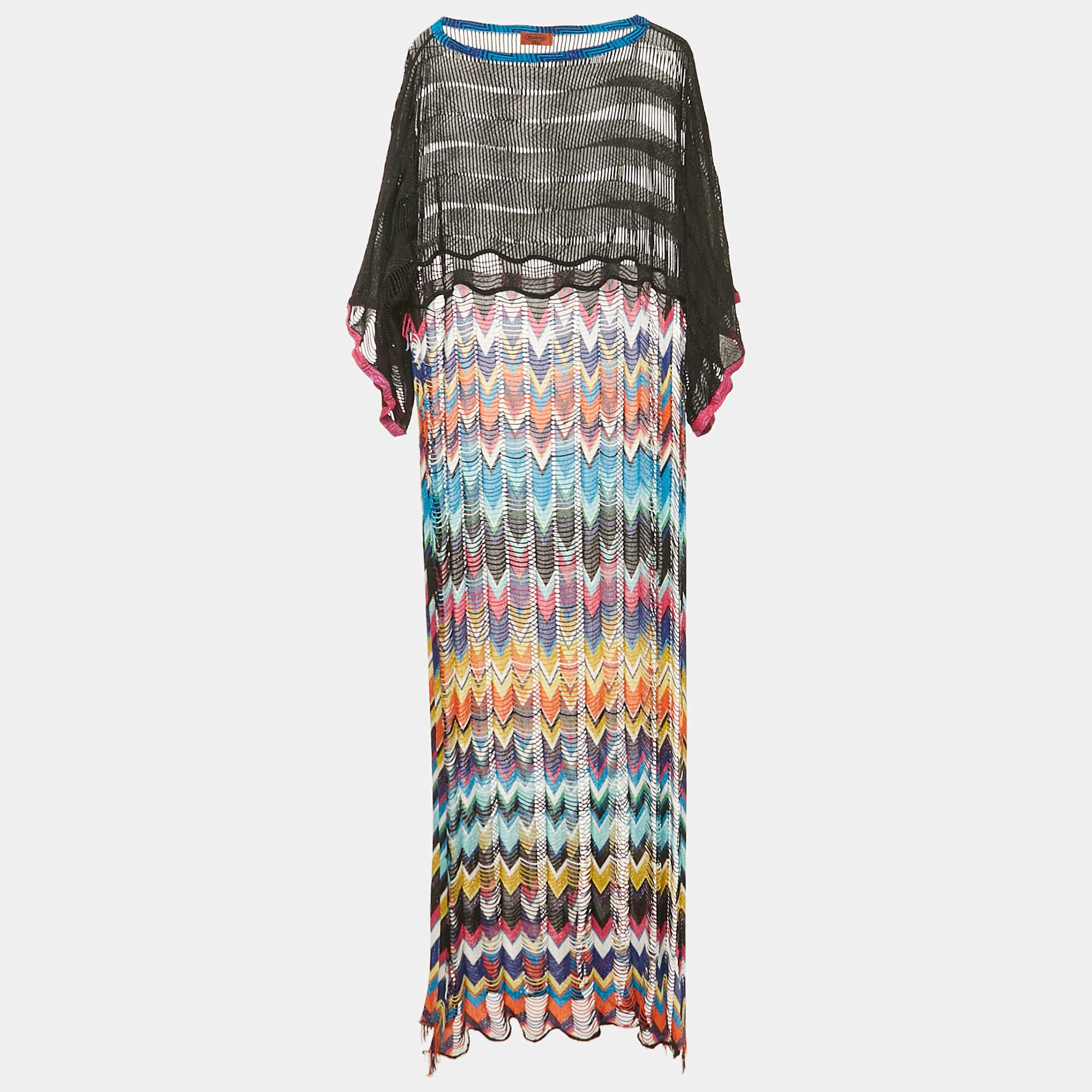 Pre Owned Missoni Mare Multicolor Patterned Knit Fringed Cover-Up Long Dress S