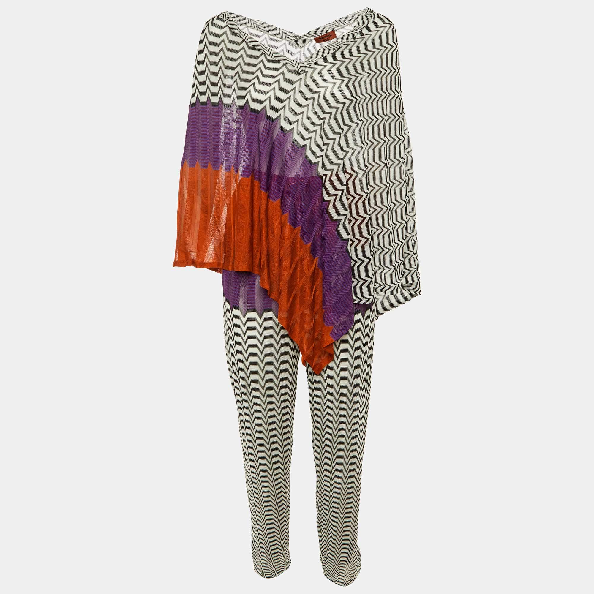 Pre Owned Missoni Mare Multicolor Chevron Knit Sheer Cover Up Poncho & Pants S