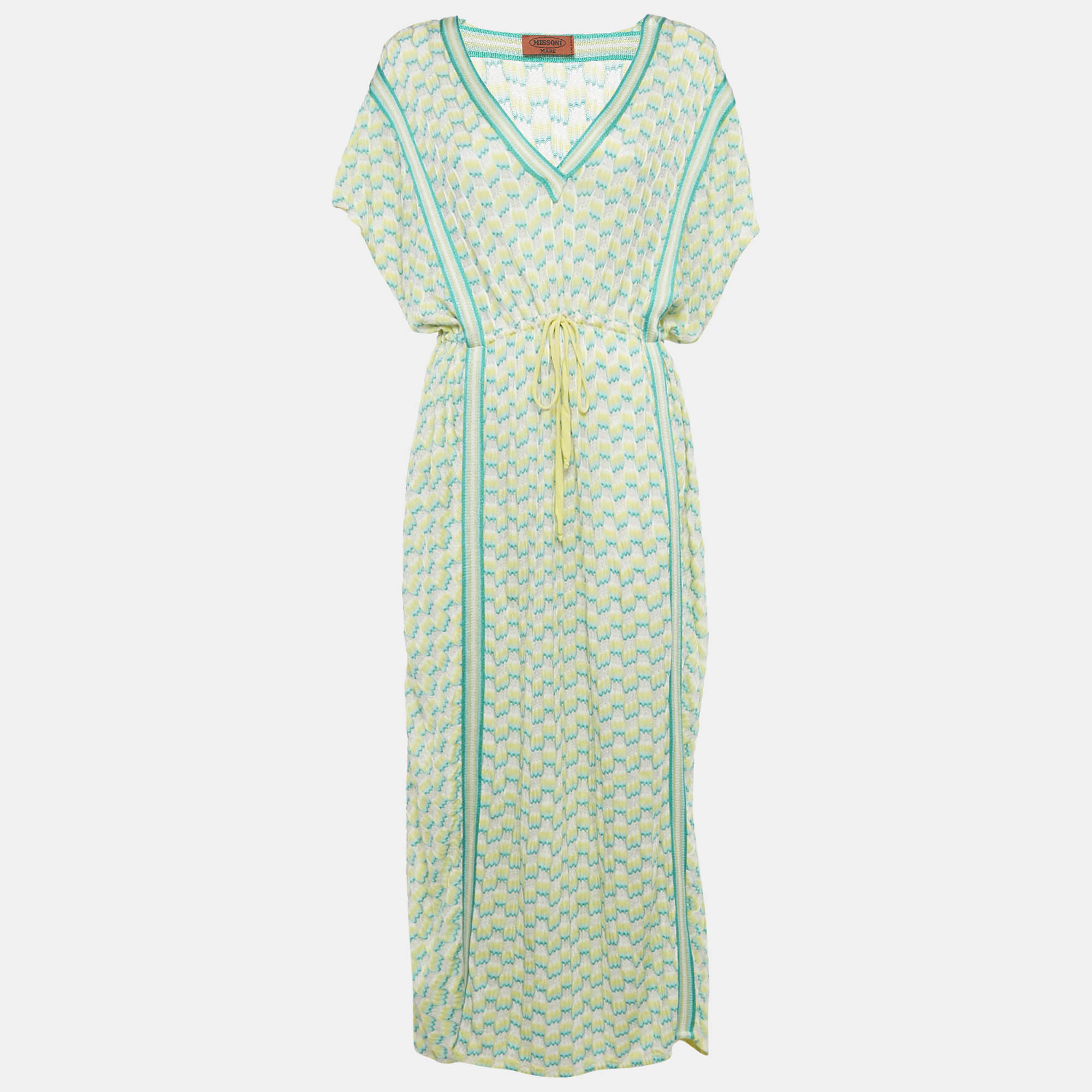 Pre Owned Missoni Mare Yellow /Green Knit Side Slit Detail Maxi Dress S