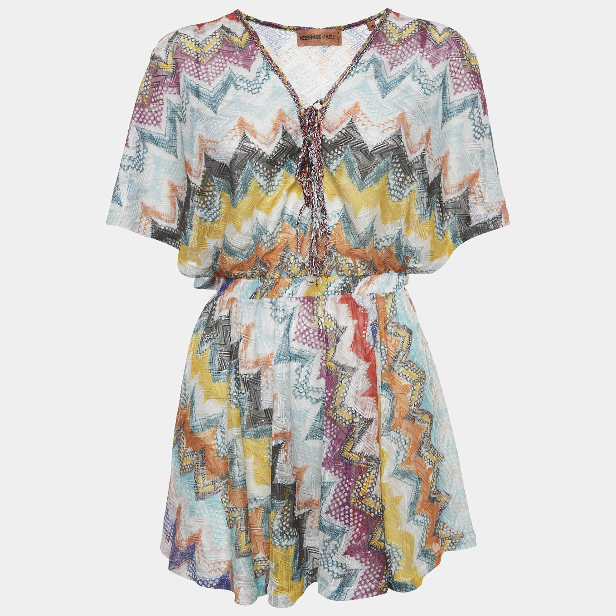 Pre Owned Missoni Mare Multicolor Zig Zag Knit Crisscross Detail Cover -Up Dress S