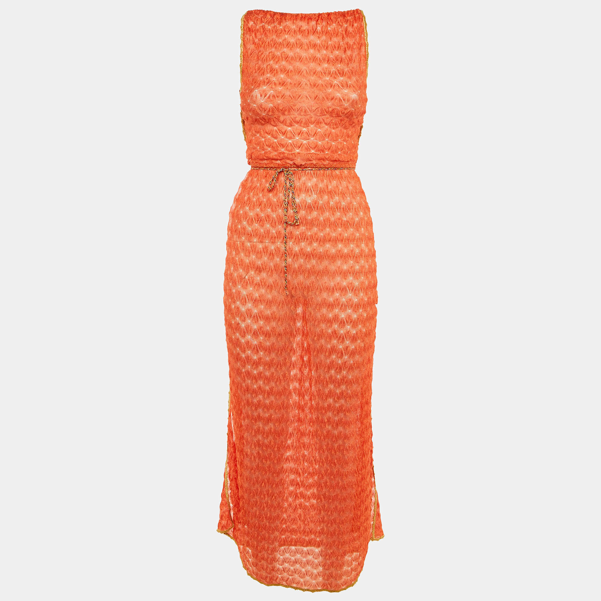 Pre Owned Missoni Mare Orange Knit Cover Up Maxi Dress S