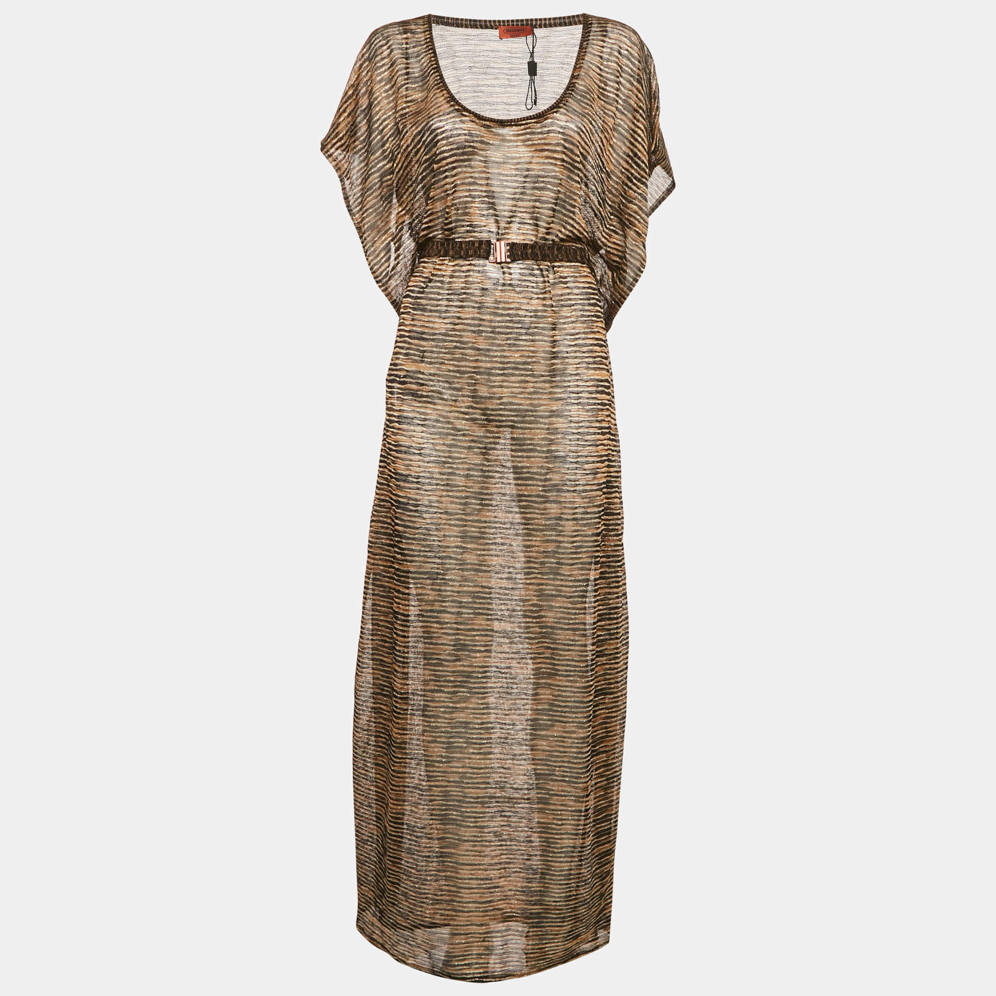 Pre Owned Missoni Mare Brown Lurex Knit Patterned Slit Detail Maxi Dress M