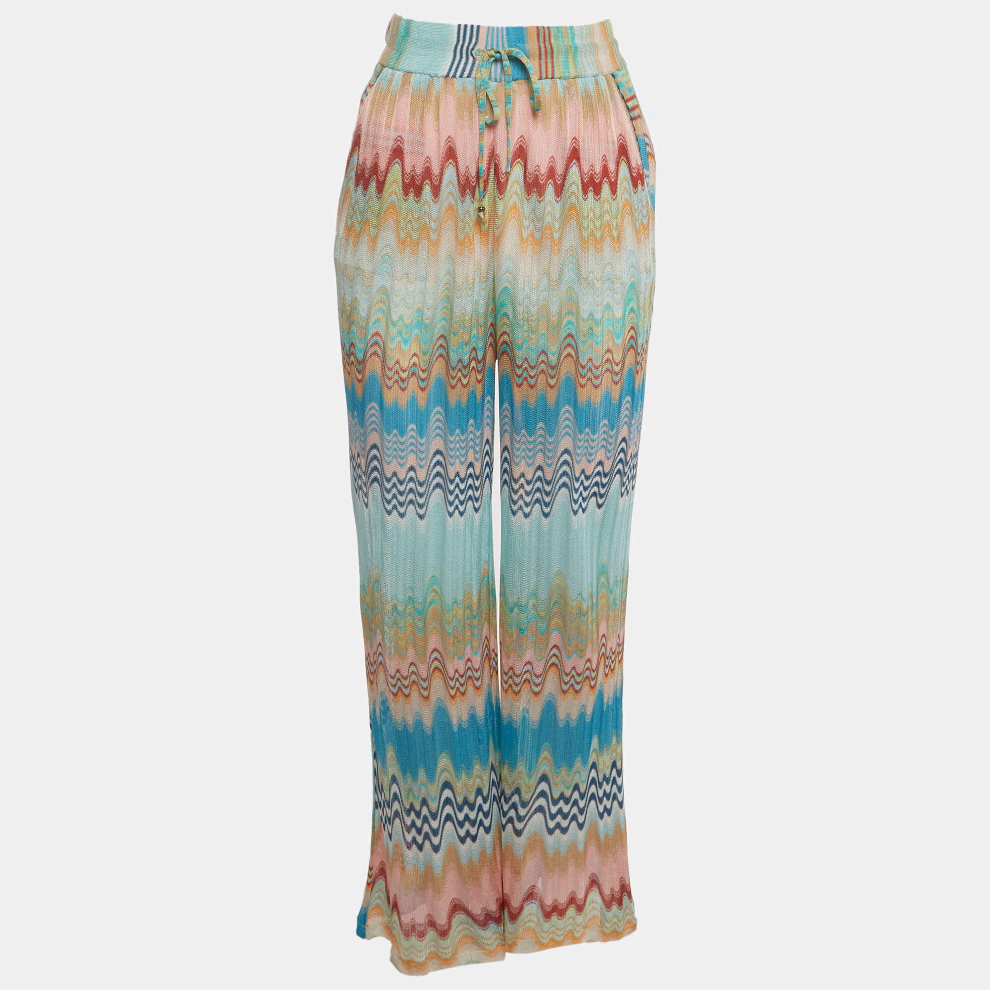 Pre Owned Missoni Mare Multicolor Patterned Chevron Knit Wide Leg Palazzo Pants S