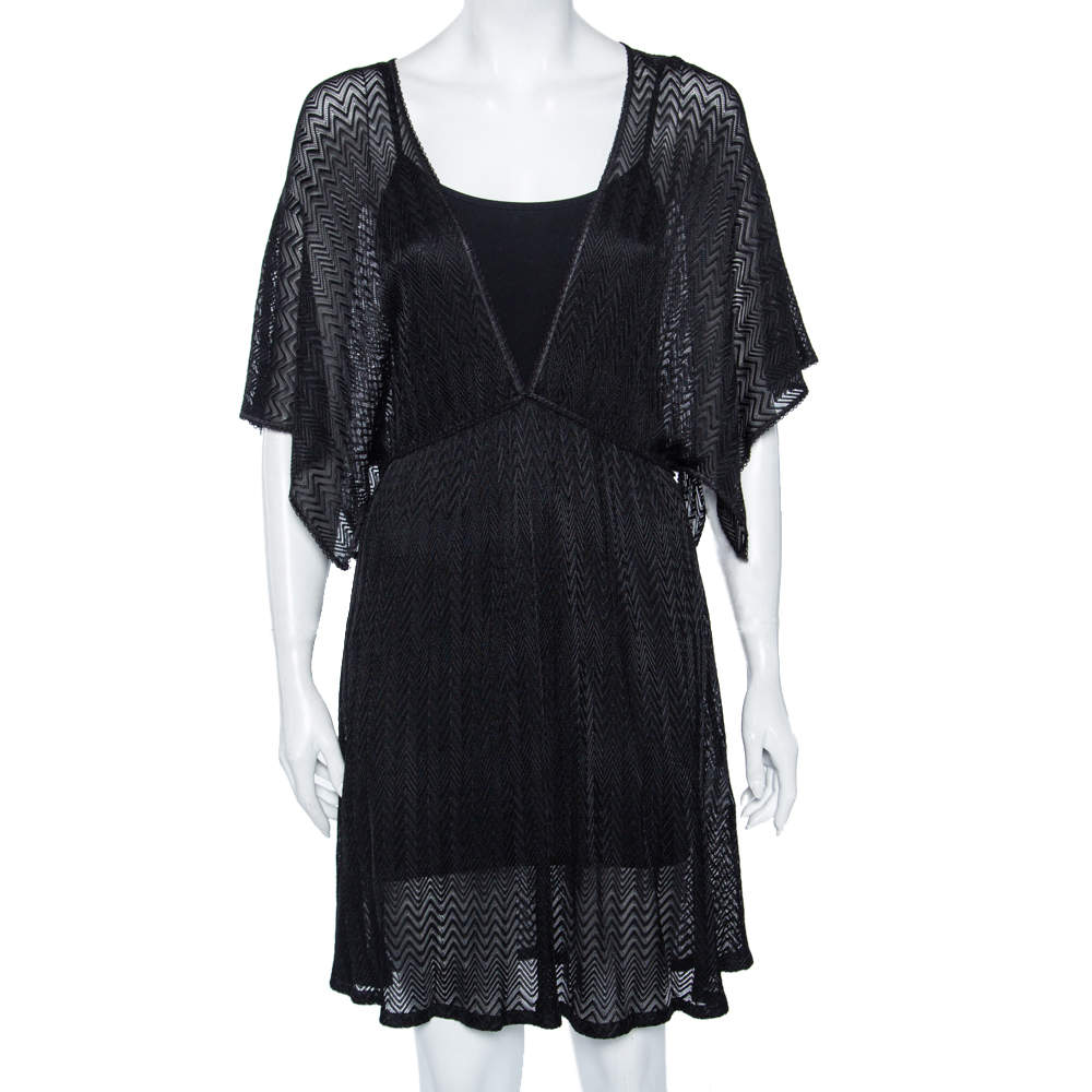 Missoni Mare Black Knit V-Neck Cover-Up Mini Dress L