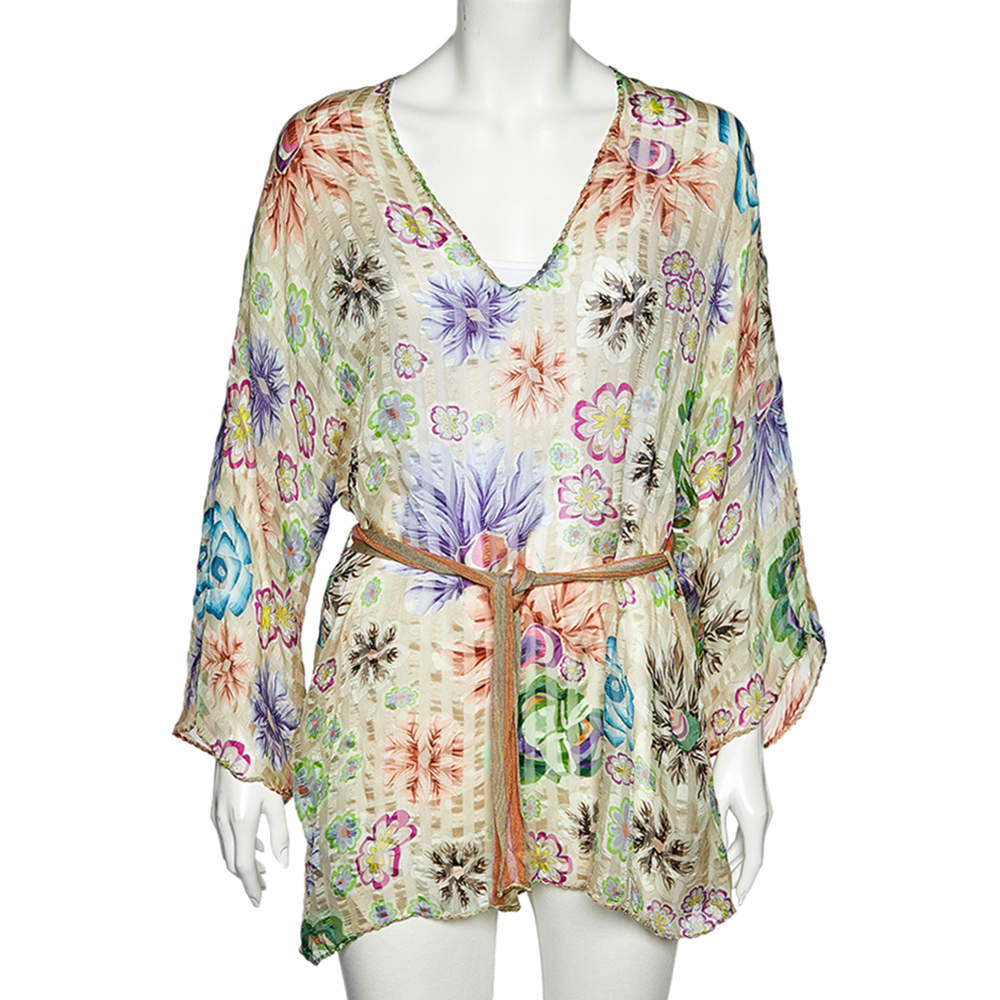 Missoni Mare Cream Printed Silk Belted Top S 