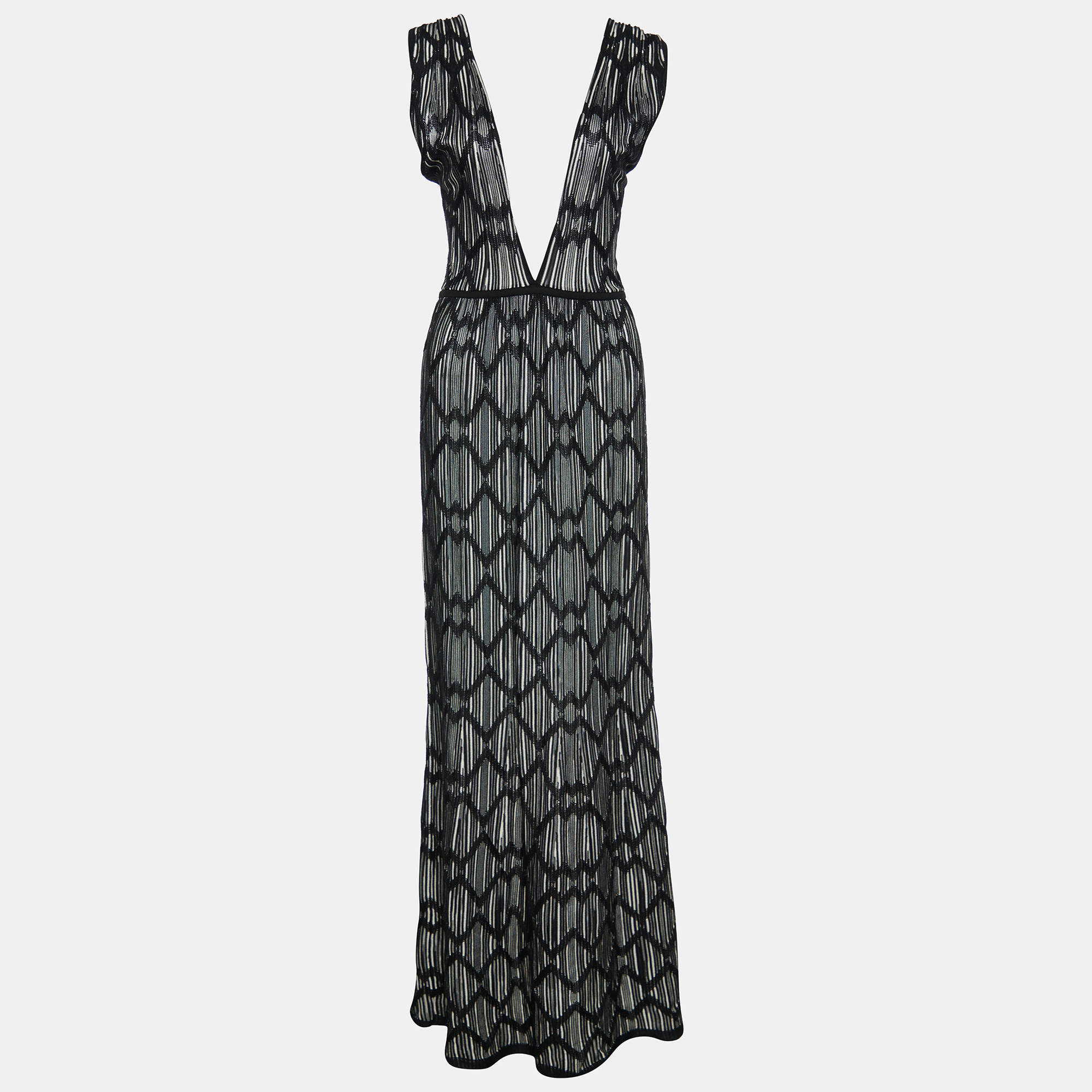 Pre Owned Missoni Mare Black/White Patterned Knit Maxi Dress M