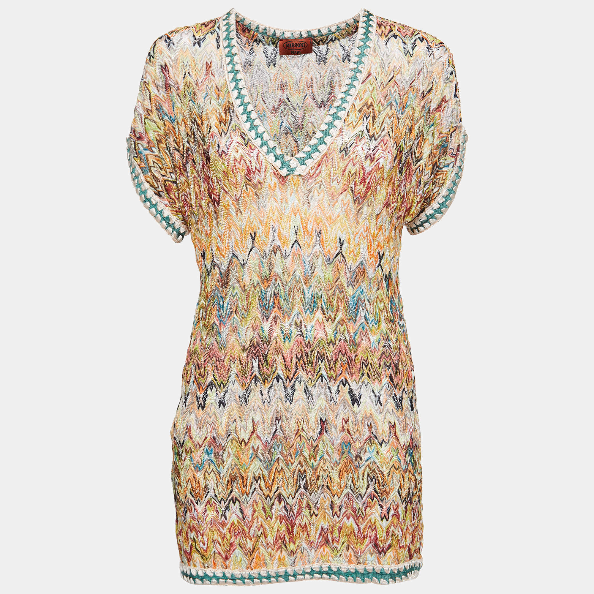 Missoni Mare Multicolor Patterned Knit V Neck Top S