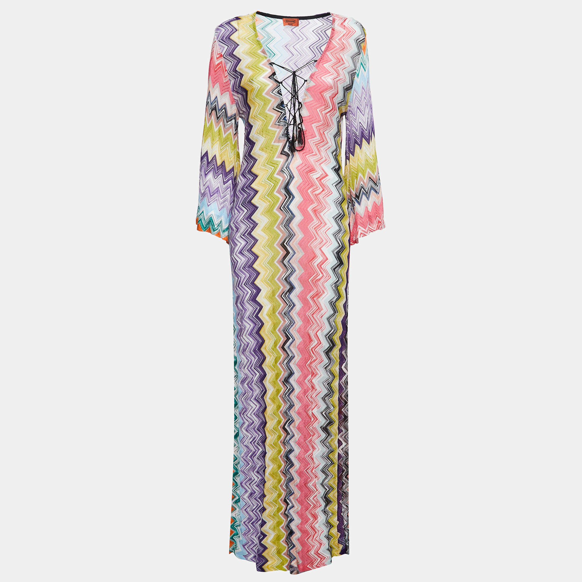 Missoni Mare Multicolor Patterned Crochet Knit Cover Up Maxi Dress L