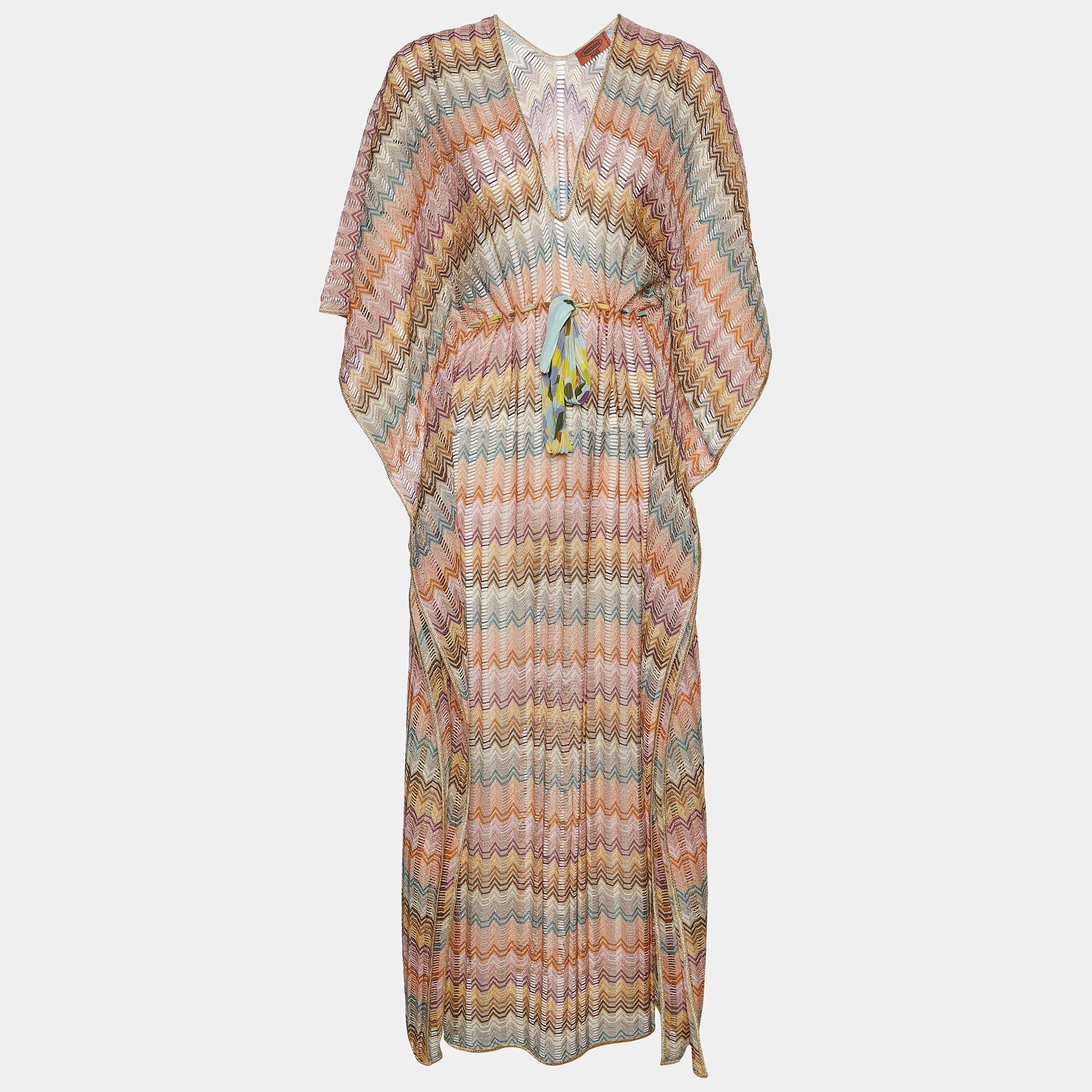 Missoni Mare Multicolour Chevron Patterned Knit Kaftan Maxi Dress M