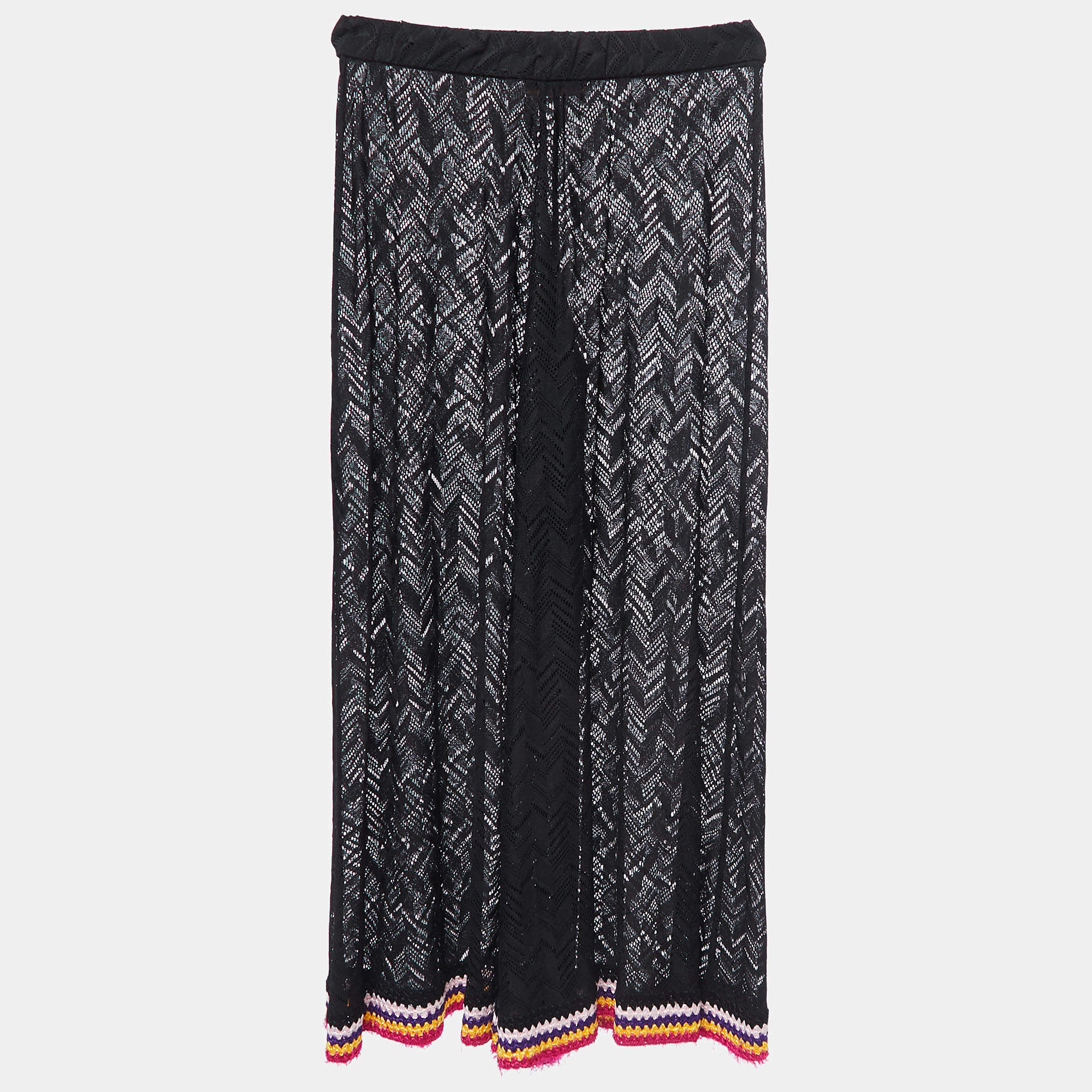 Missoni Mare Black Patterned Knit Contrast Hem Palazzo Pants S