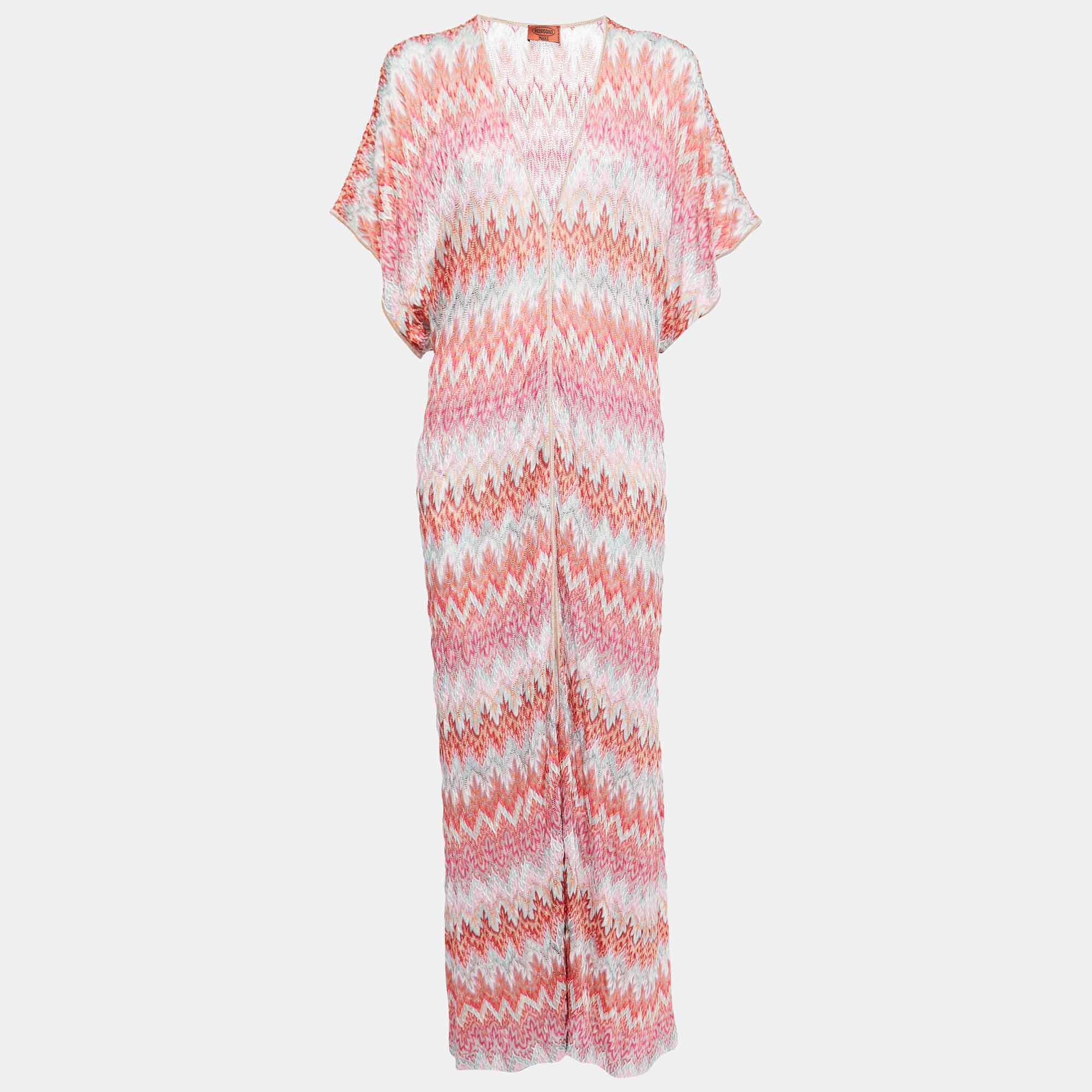 Missoni Mare Multicolor Patterned Knit Front Slit Maxi Dress L