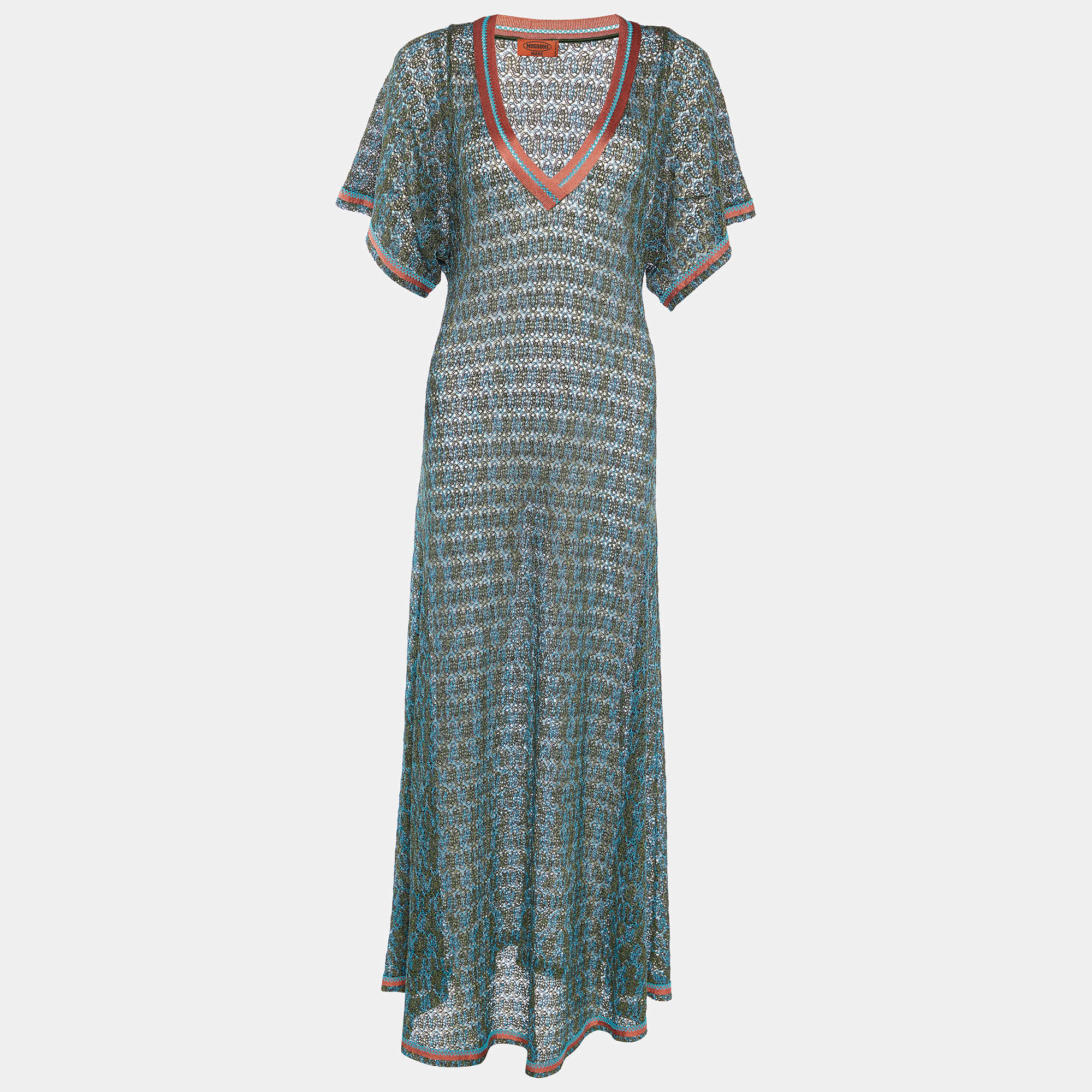 Missoni Mare Multicolor Lurex Knit Sheer Maxi Dress M