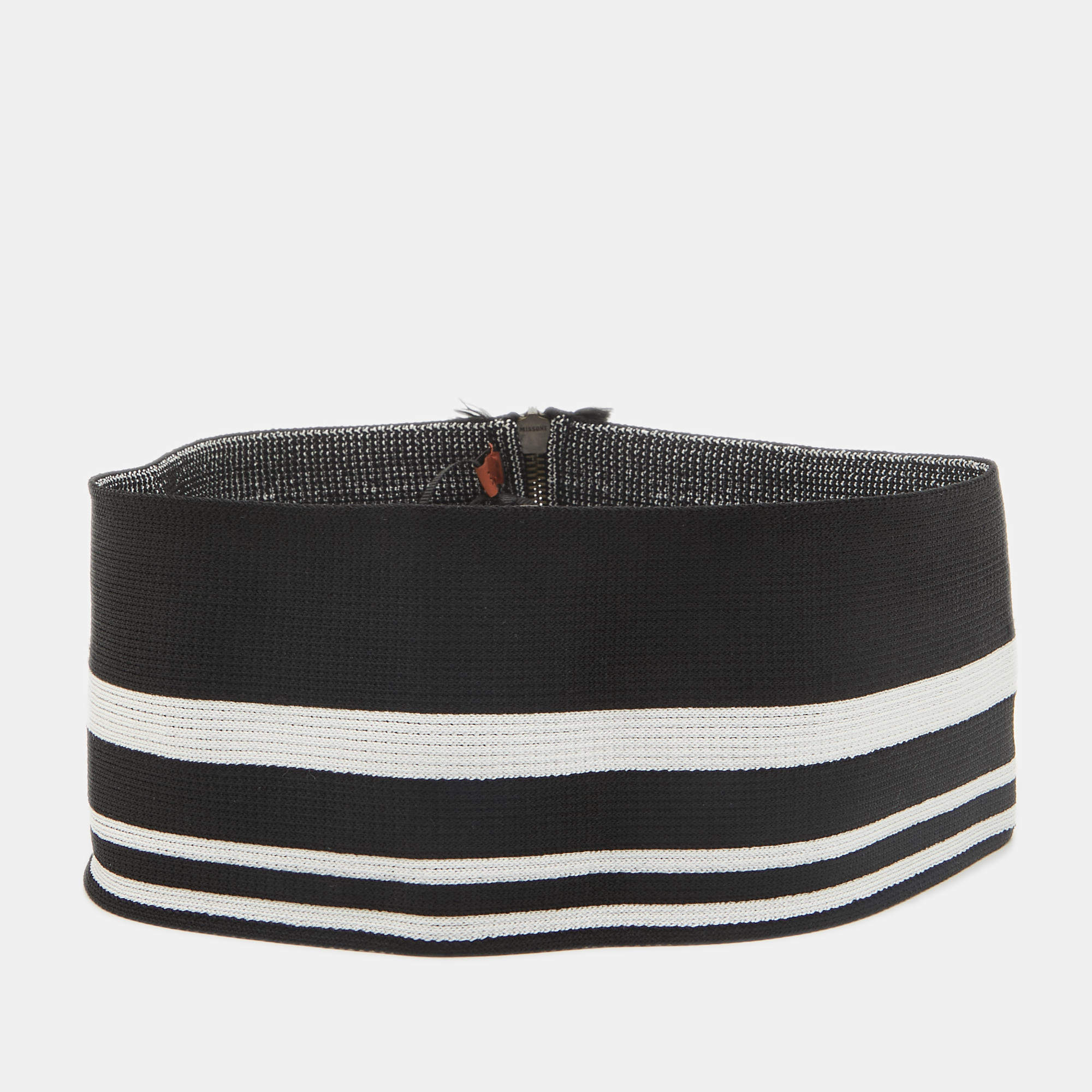 Pre Owned Missoni Black Striped Knit Elasticized Waist Belt