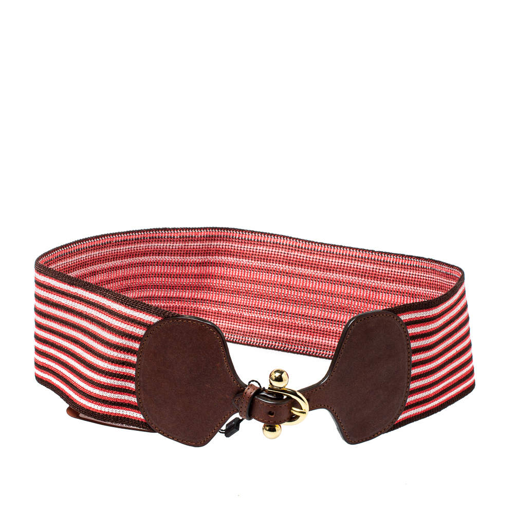 Pre Owned Missoni Tricolor Garter and Leather Wide Stretch Belt 80CM