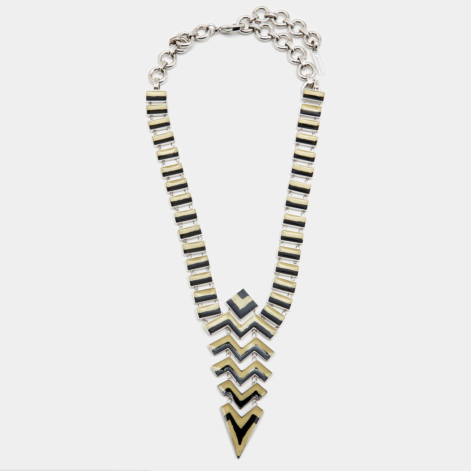 Pre Owned Missoni Enamel Silver Tone Geometric Shaped Long Necklace