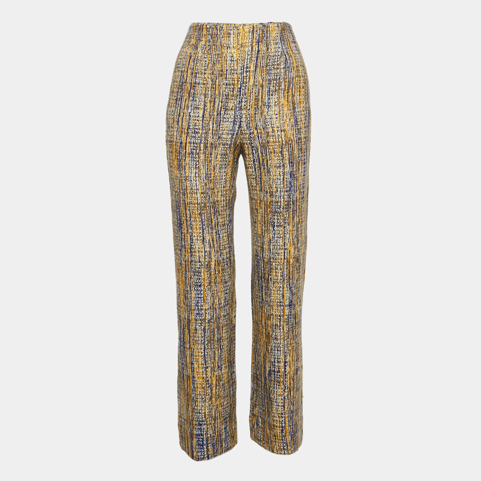 Pre Owned Missoni Yellow/Blue Patterned Wool Straight Leg Pants M