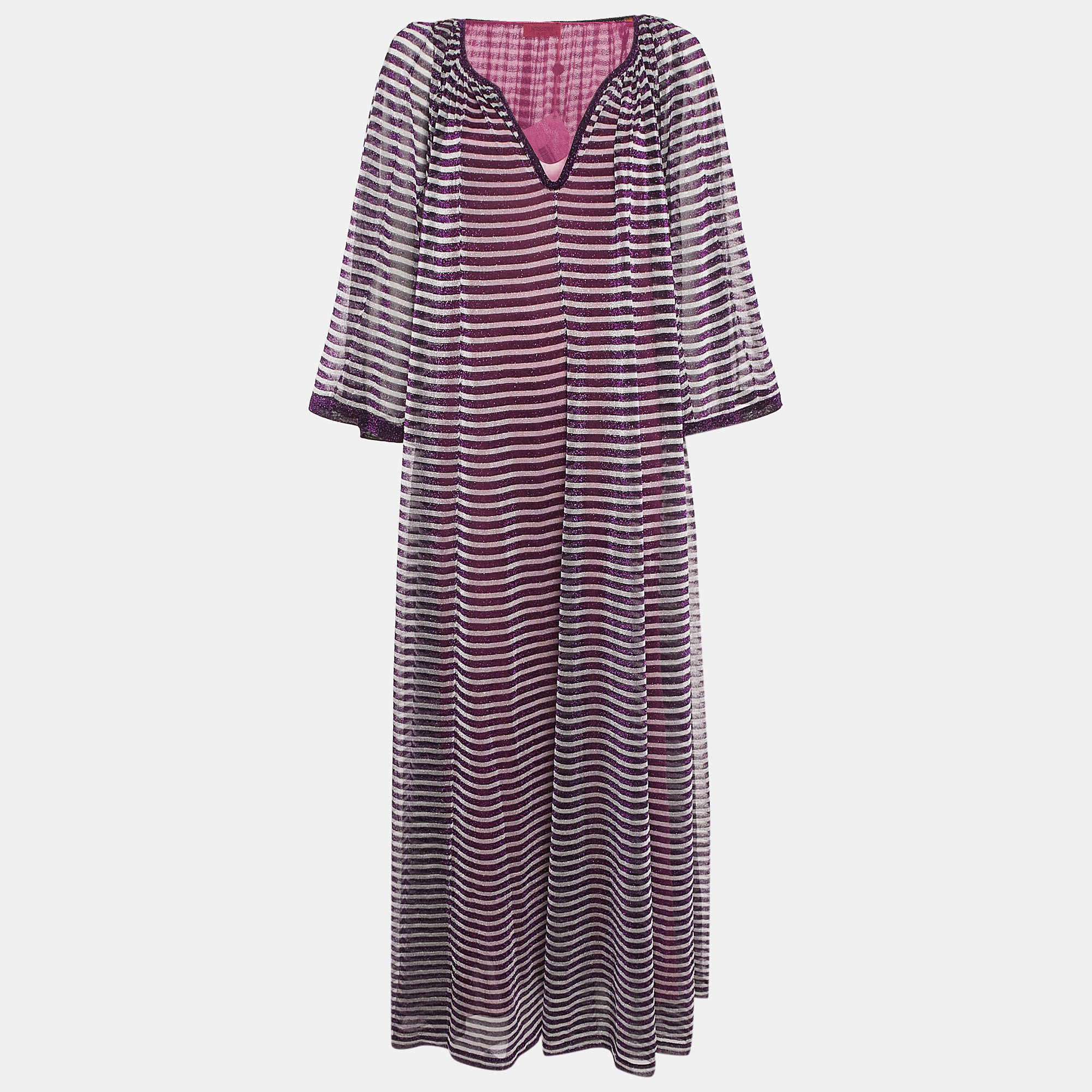 Missoni Purple Stripe Lurex Silk Knit Maxi Dress M