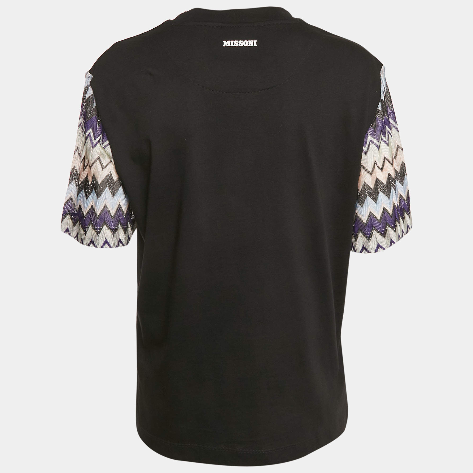 Missoni Black Zigzag Raschel Sleeve Jersey T-Shirt L