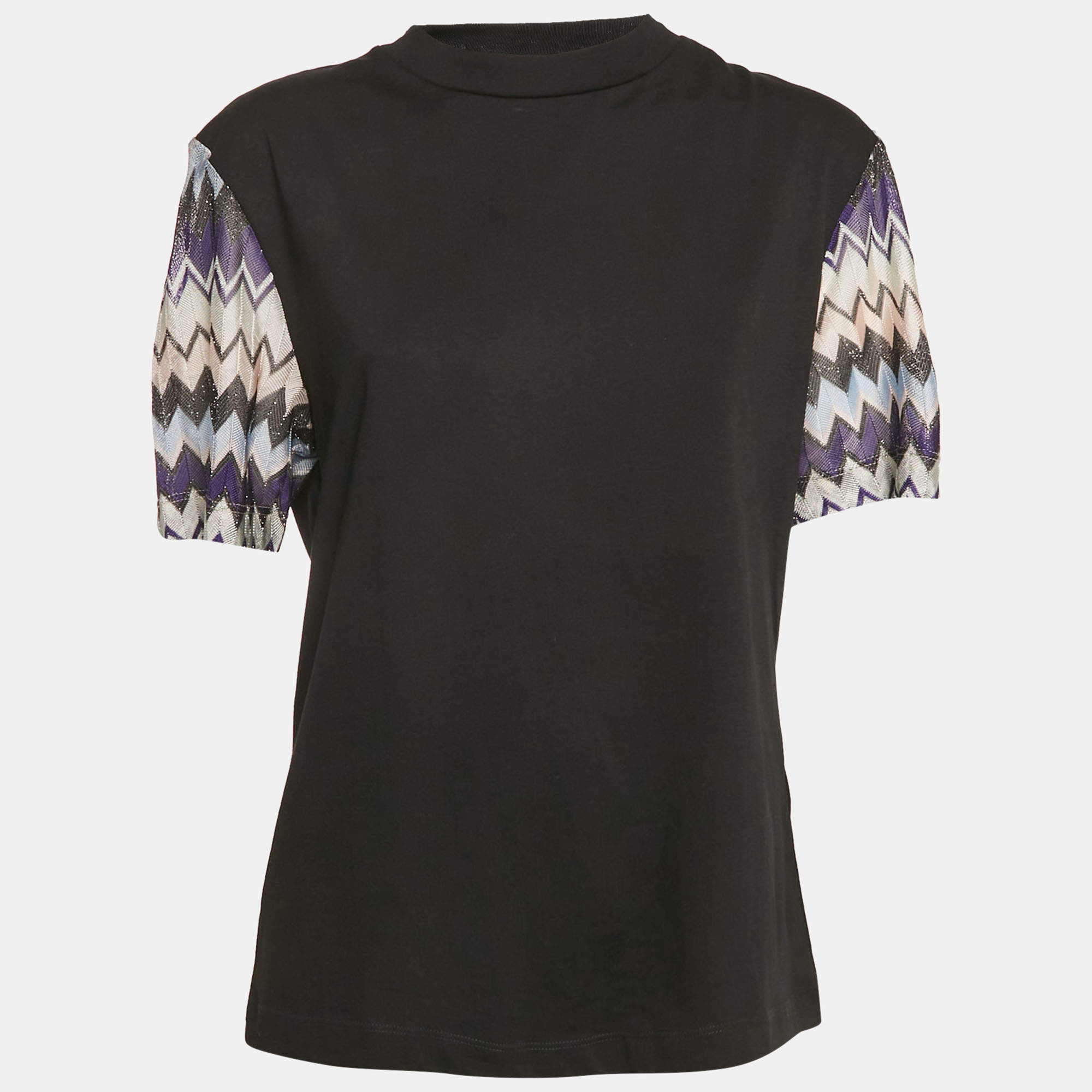 Pre Owned Missoni Black Zigzag Raschel Sleeve Jersey T-Shirt L