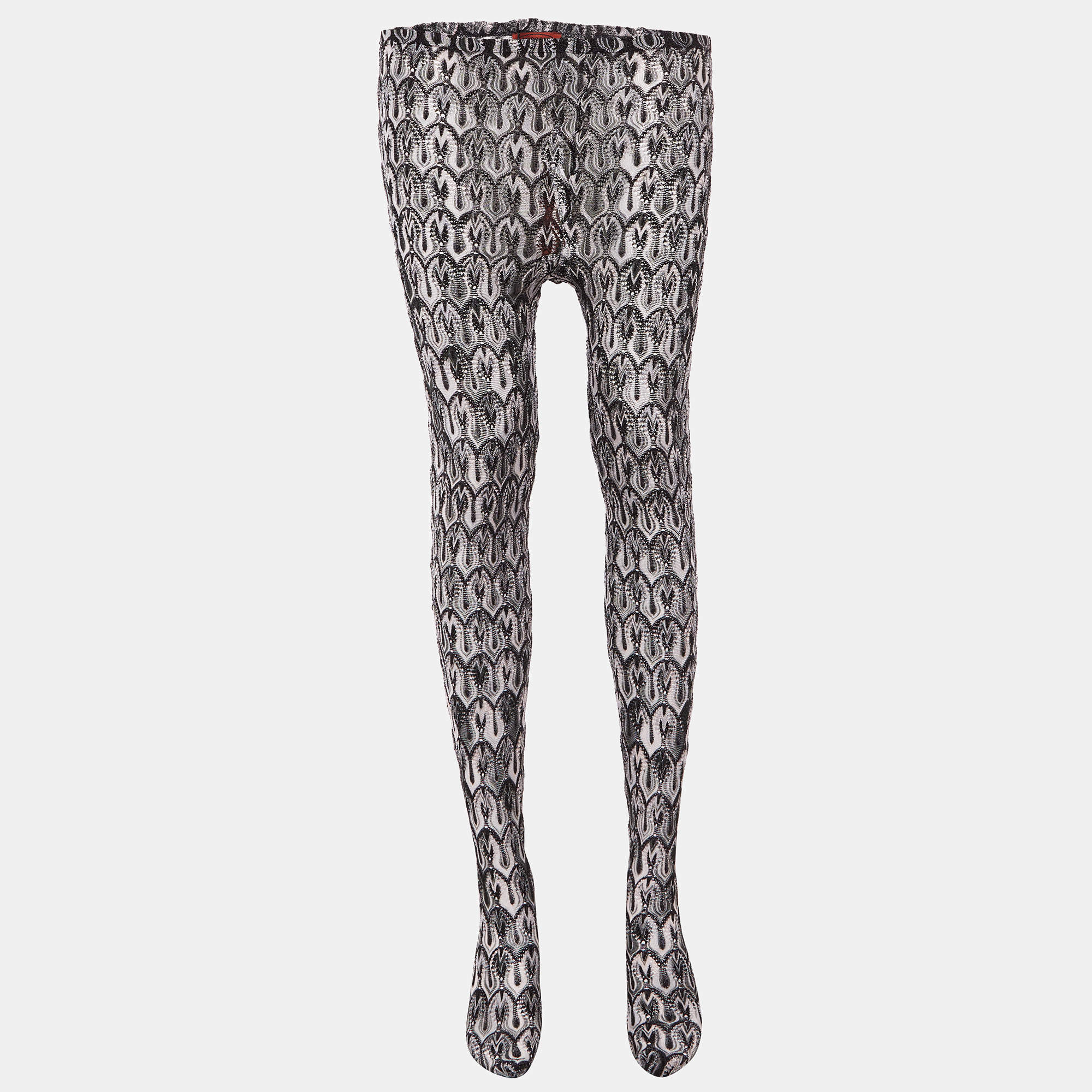 Pre Owned Missoni Black Patterned Lurex Knit Stockings XS